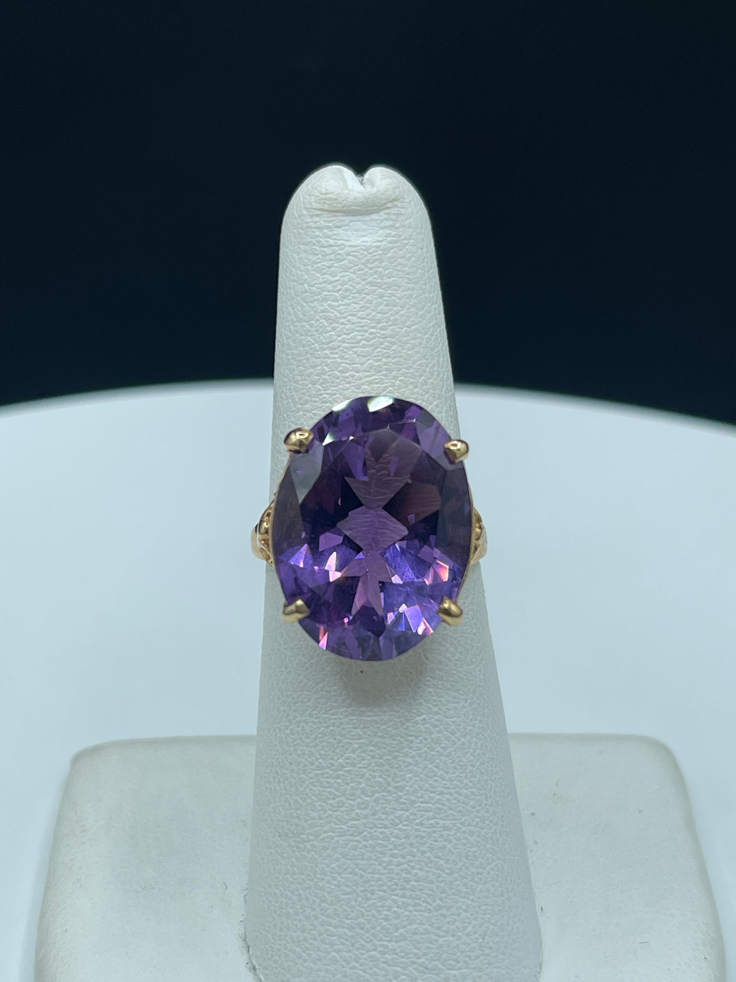 Handmade Bolivian Amethyst 14k Yellow Gold Statement Ring (Size 6)