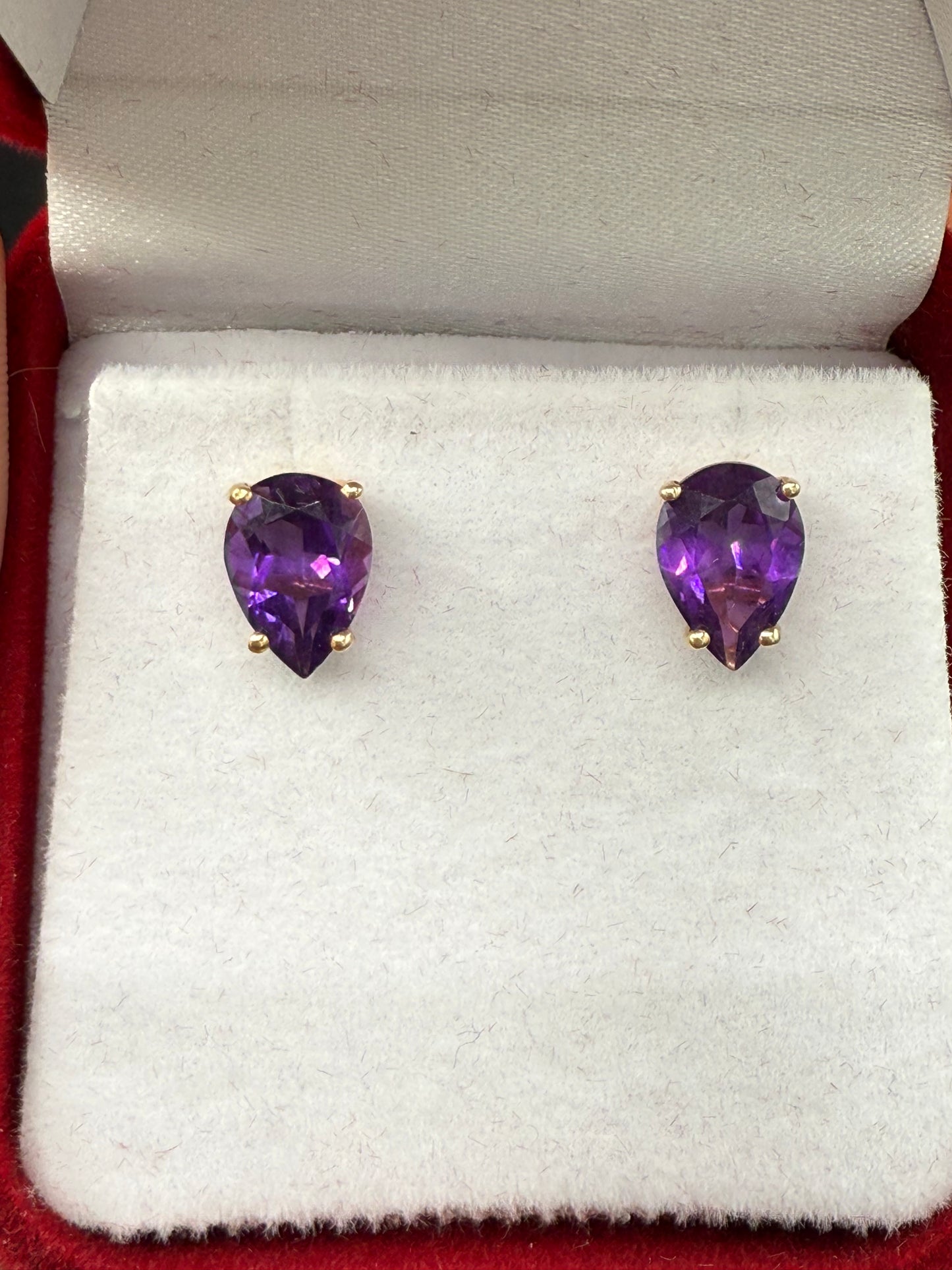 Natural Amethyst Pear Cut 14k Yellow Gold Stud Earrings 3.00 CTW