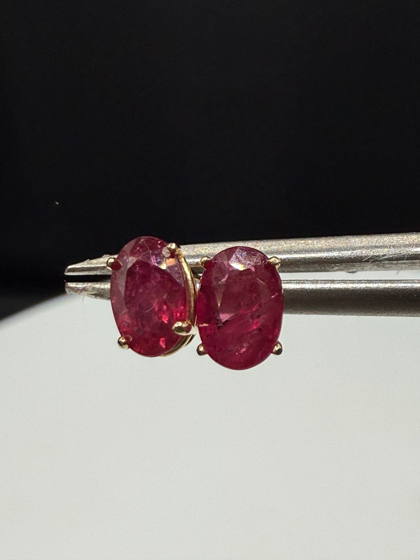 Natural Ruby 14k Yellow Gold Stud Earrings | 1.25 CTW | Oval 6x4mm
