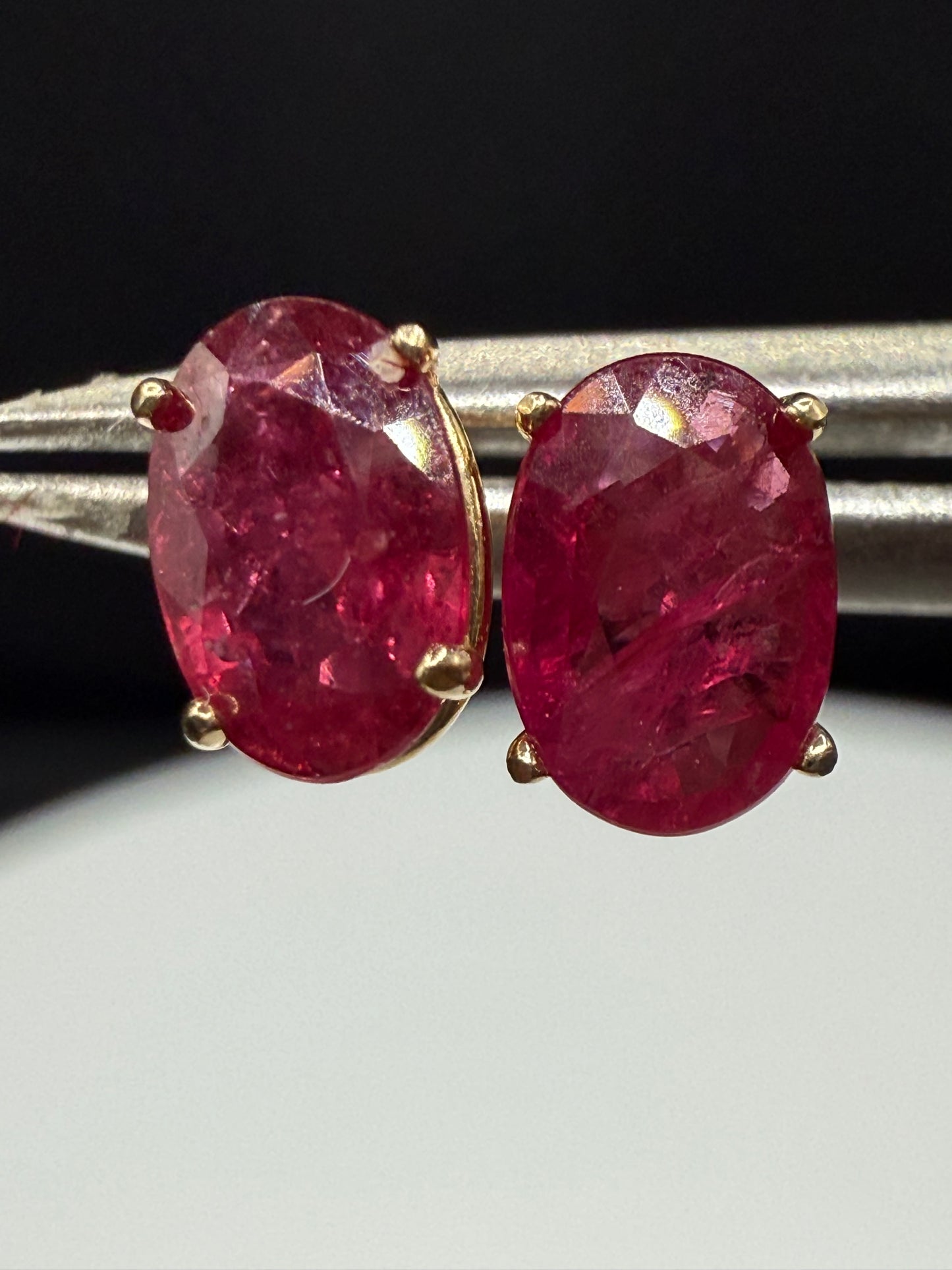 Natural Ruby 14k Yellow Gold Stud Earrings | 1.25 CTW | Oval 6x4mm
