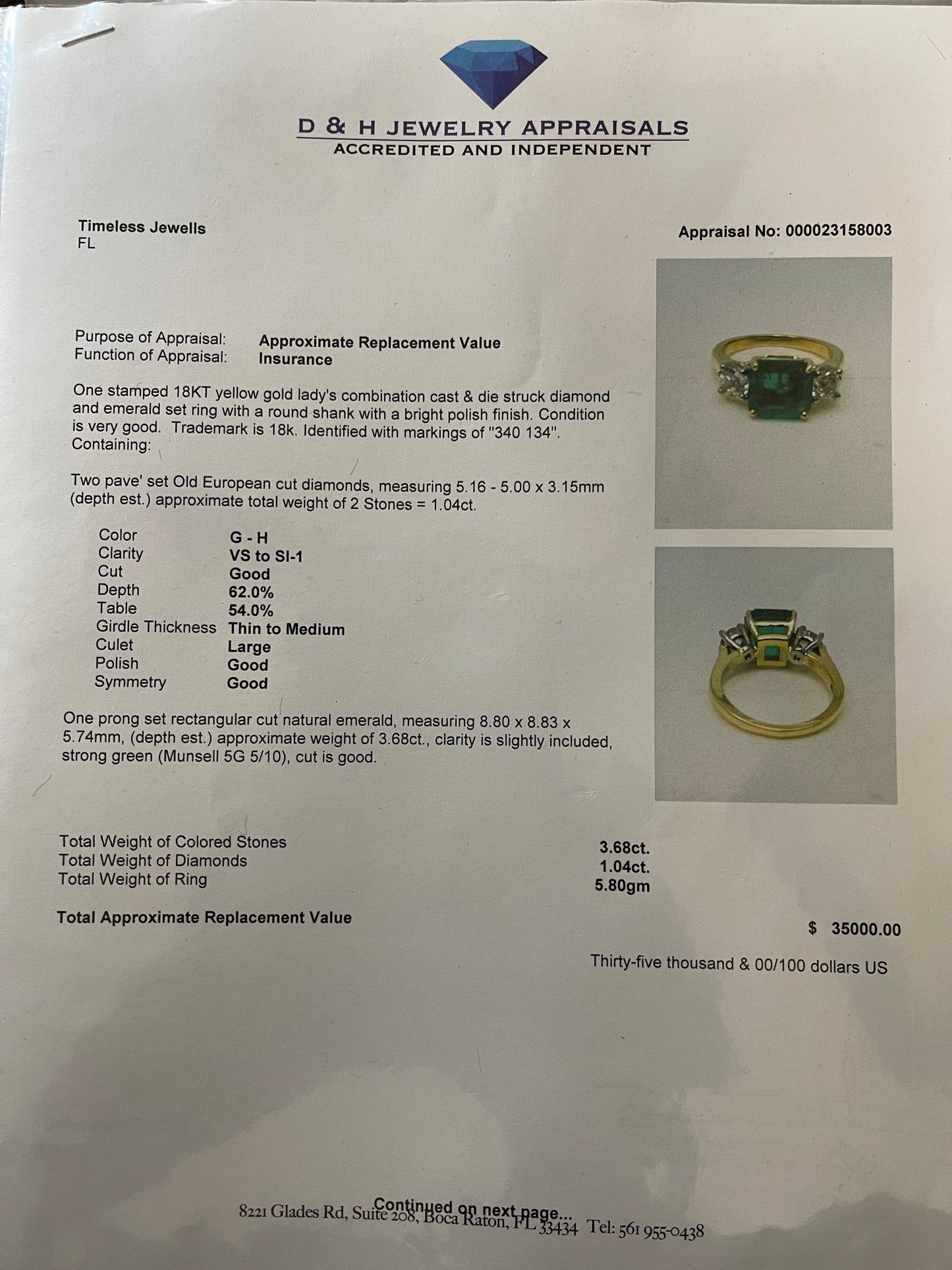 GIA Certified Natural 4.72 Carat Emerald & Diamond 18k Yellow Gold Ring | Old European Cut Diamonds