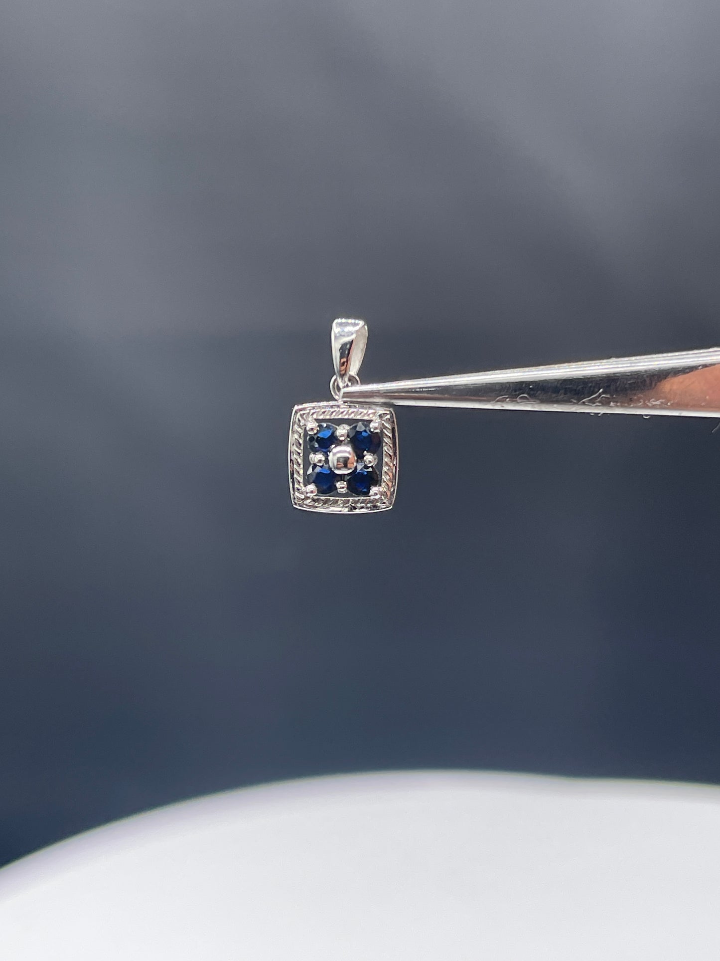 Natural Sapphire 14k White Gold Petite Pendant