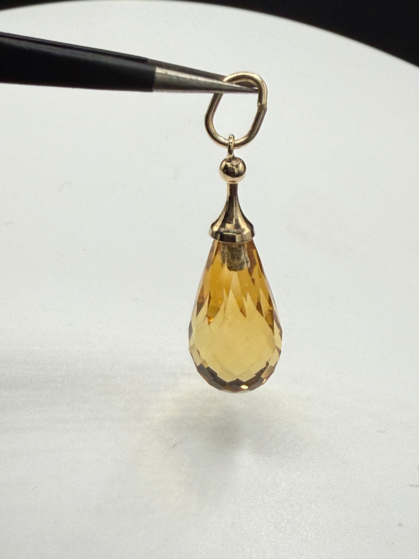 Natural Citrine Briolette Cut 14k Yellow Gold Pendant