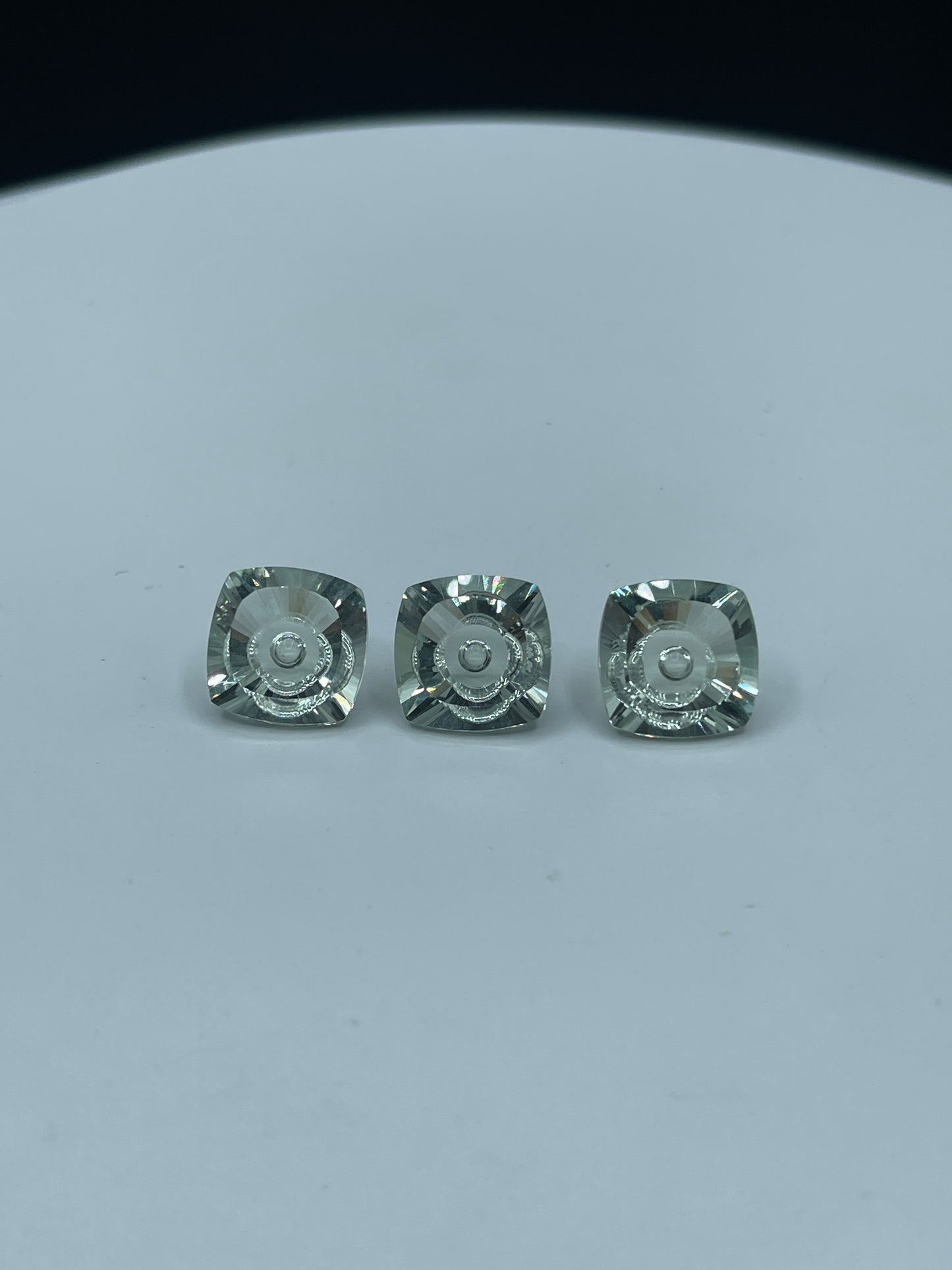 Natural Green Amethyst Circle of Light Square Cushion Cut Loose Gemstones, 18.56 Carats, Custom Fantasy Cut, Flawless, 12x12x6 MM