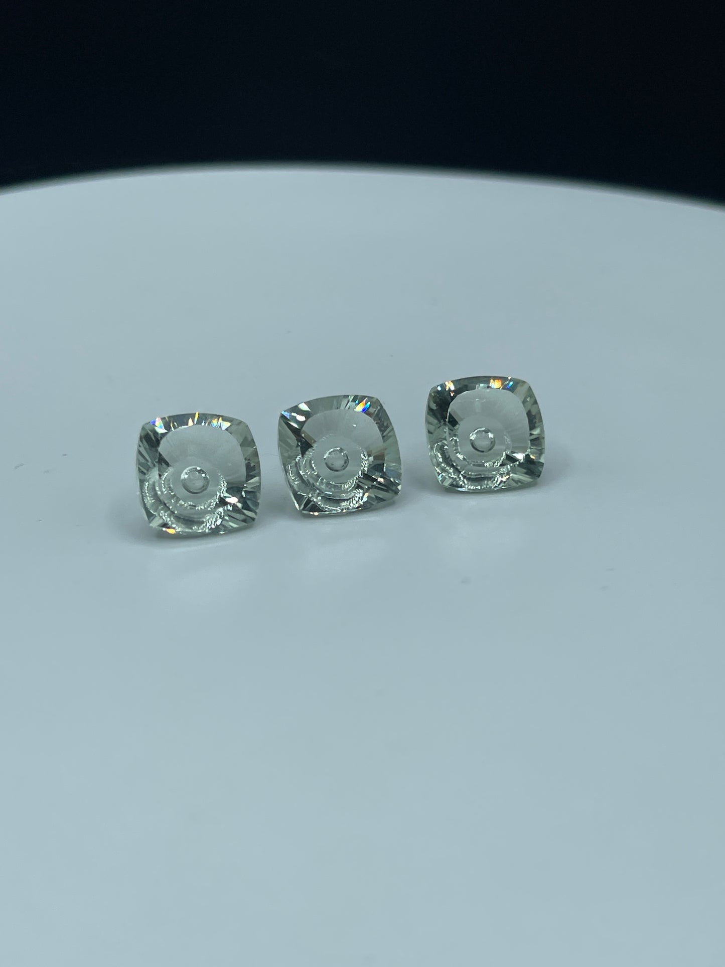Natural Green Amethyst Circle of Light Square Cushion Cut Loose Gemstones, 18.56 Carats, Custom Fantasy Cut, Flawless, 12x12x6 MM