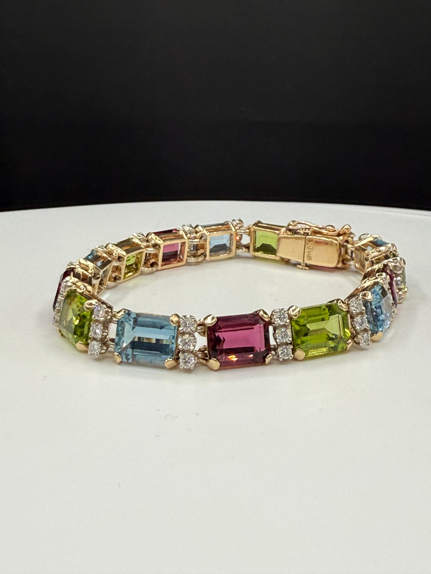 14K Gold Tourmaline Peridot Aquamarine Multi-Gemstone & Diamond Bracelet – 39.15ct