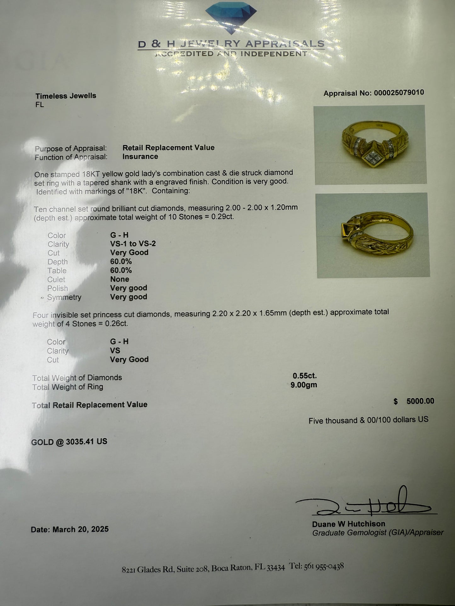 Vintage 18k Yellow Gold Diamond Ring with Princess & Round Cut Diamonds, Size 7.5, 0.55 Carats