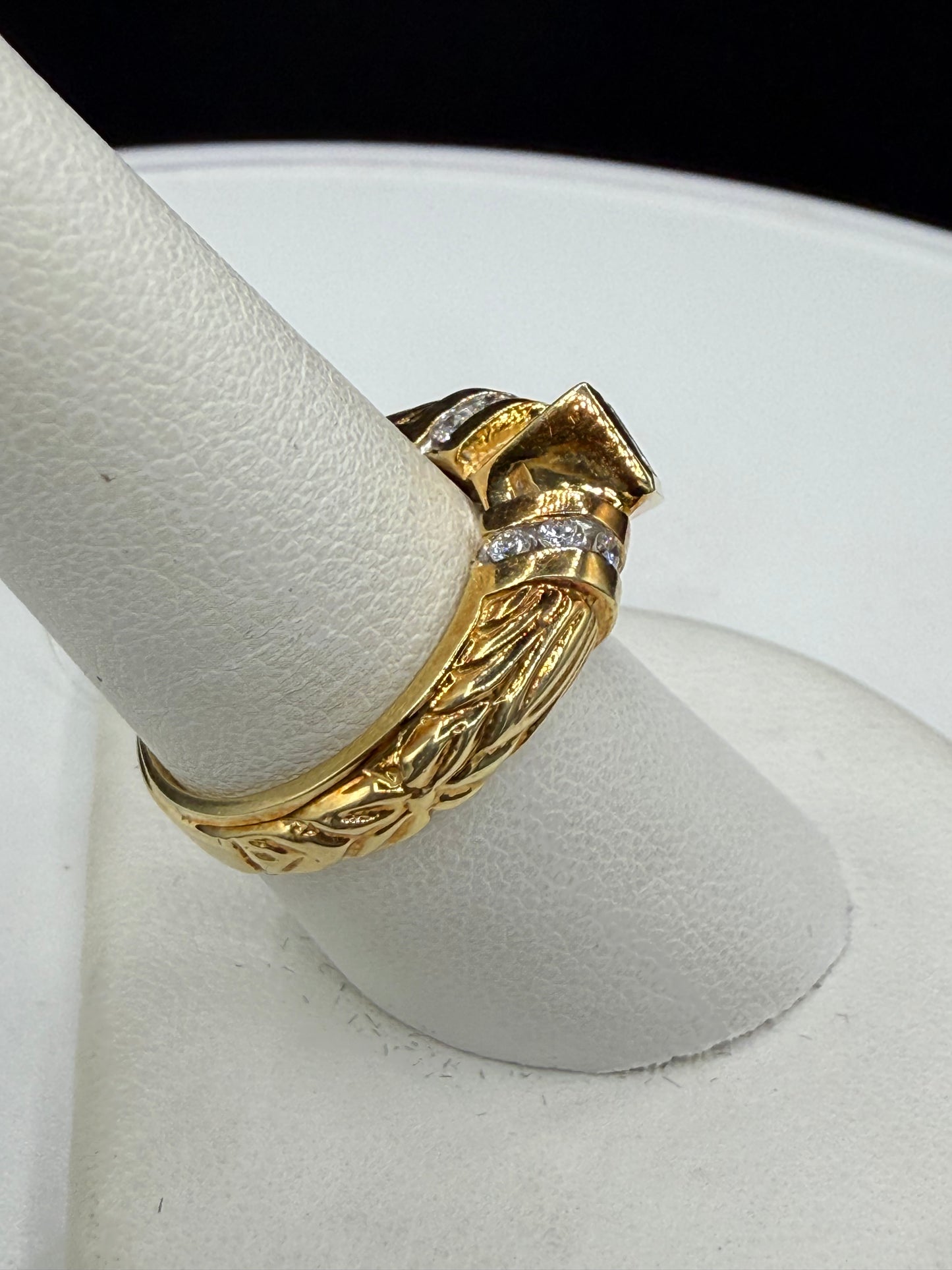 Vintage 18k Yellow Gold Diamond Ring with Princess & Round Cut Diamonds, Size 7.5, 0.55 Carats