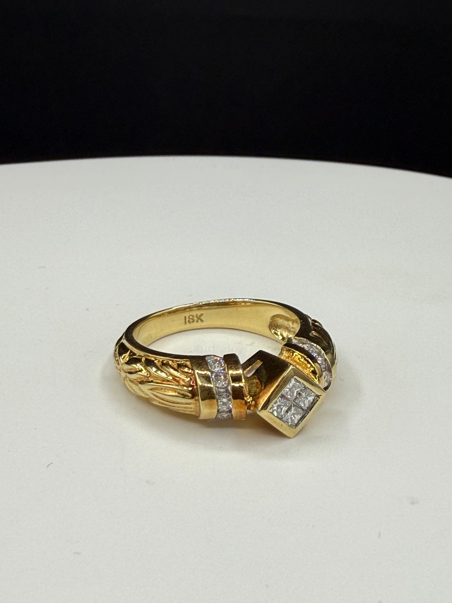 Vintage 18k Yellow Gold Diamond Ring with Princess & Round Cut Diamonds, Size 7.5, 0.55 Carats