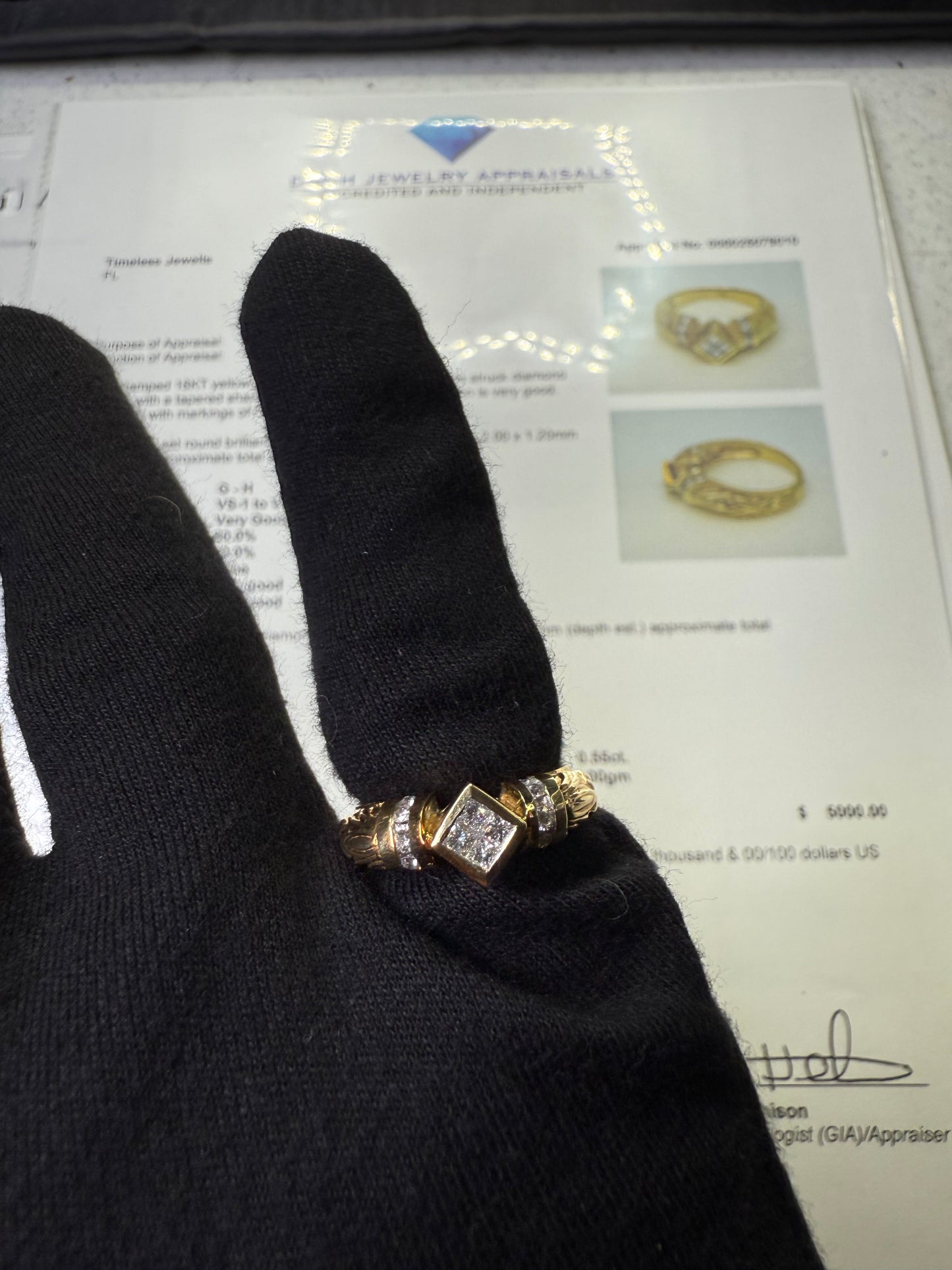 Vintage 18k Yellow Gold Diamond Ring with Princess & Round Cut Diamonds, Size 7.5, 0.55 Carats