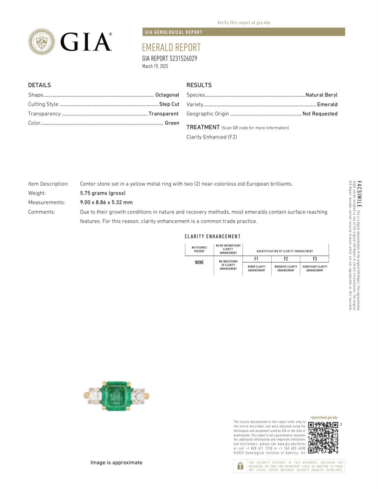 GIA Certified Natural 4.72 Carat Emerald & Diamond 18k Yellow Gold Ring | Old European Cut Diamonds