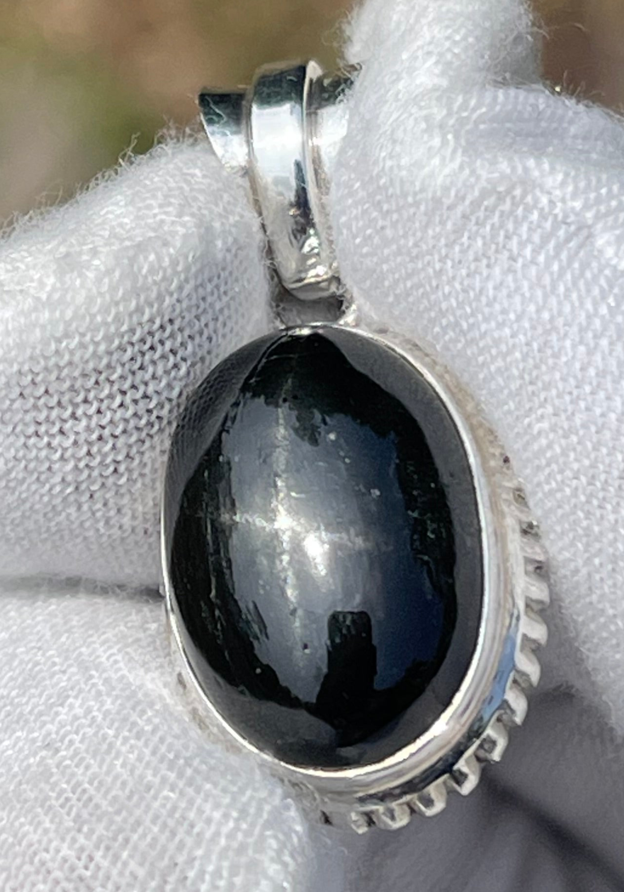 Natural Black Star Diopside Sterling Silver Pendant