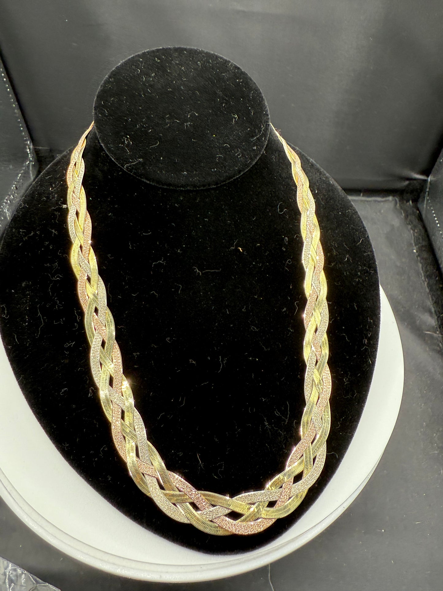 Vintage Solid Tri Color Sterling Silver Necklace 925 Italy Milor | 18.5” Handwoven Rose, Yellow & White Braided | 25.6g
