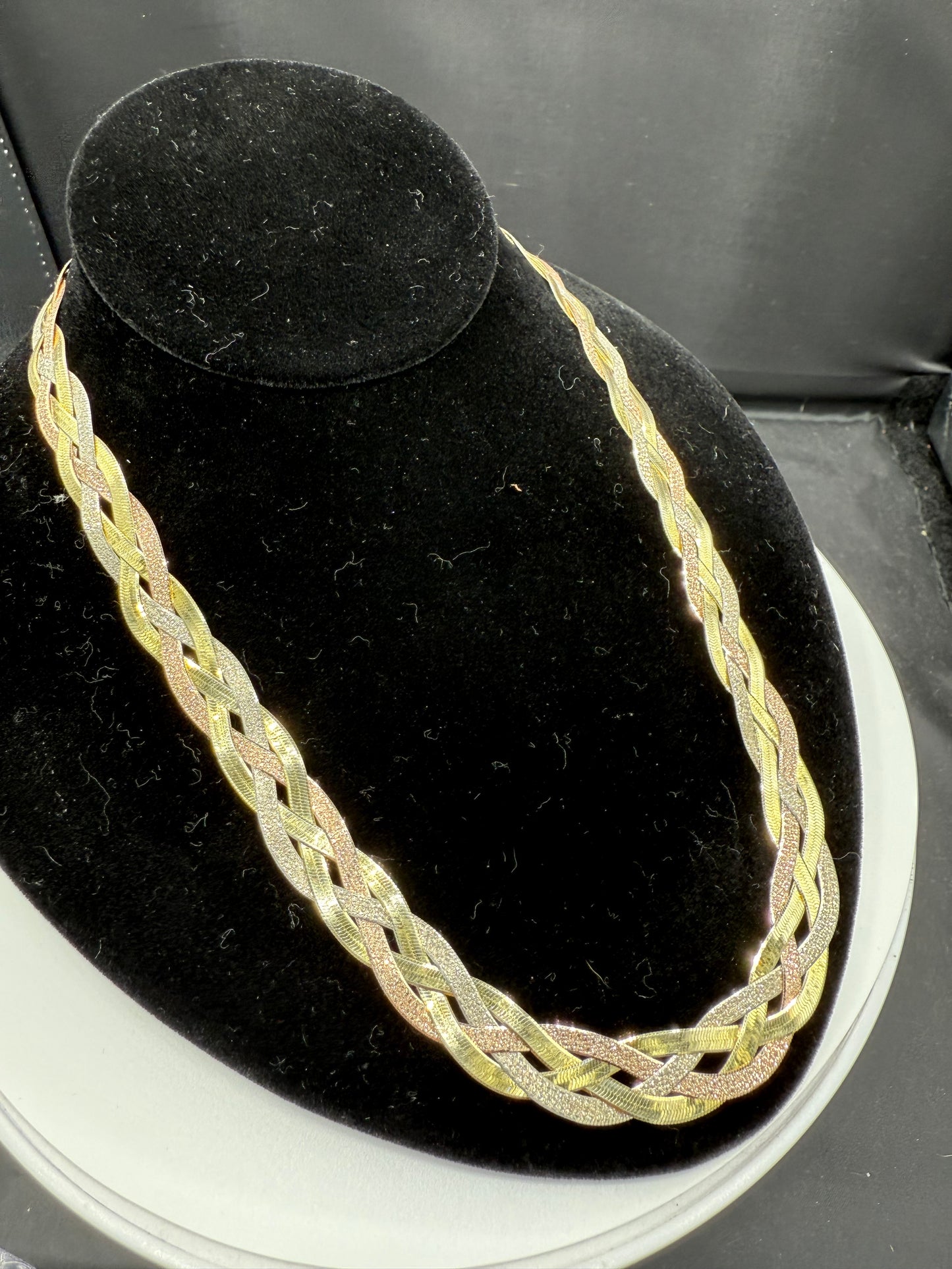 Vintage Solid Tri Color Sterling Silver Necklace 925 Italy Milor | 18.5” Handwoven Rose, Yellow & White Braided | 25.6g