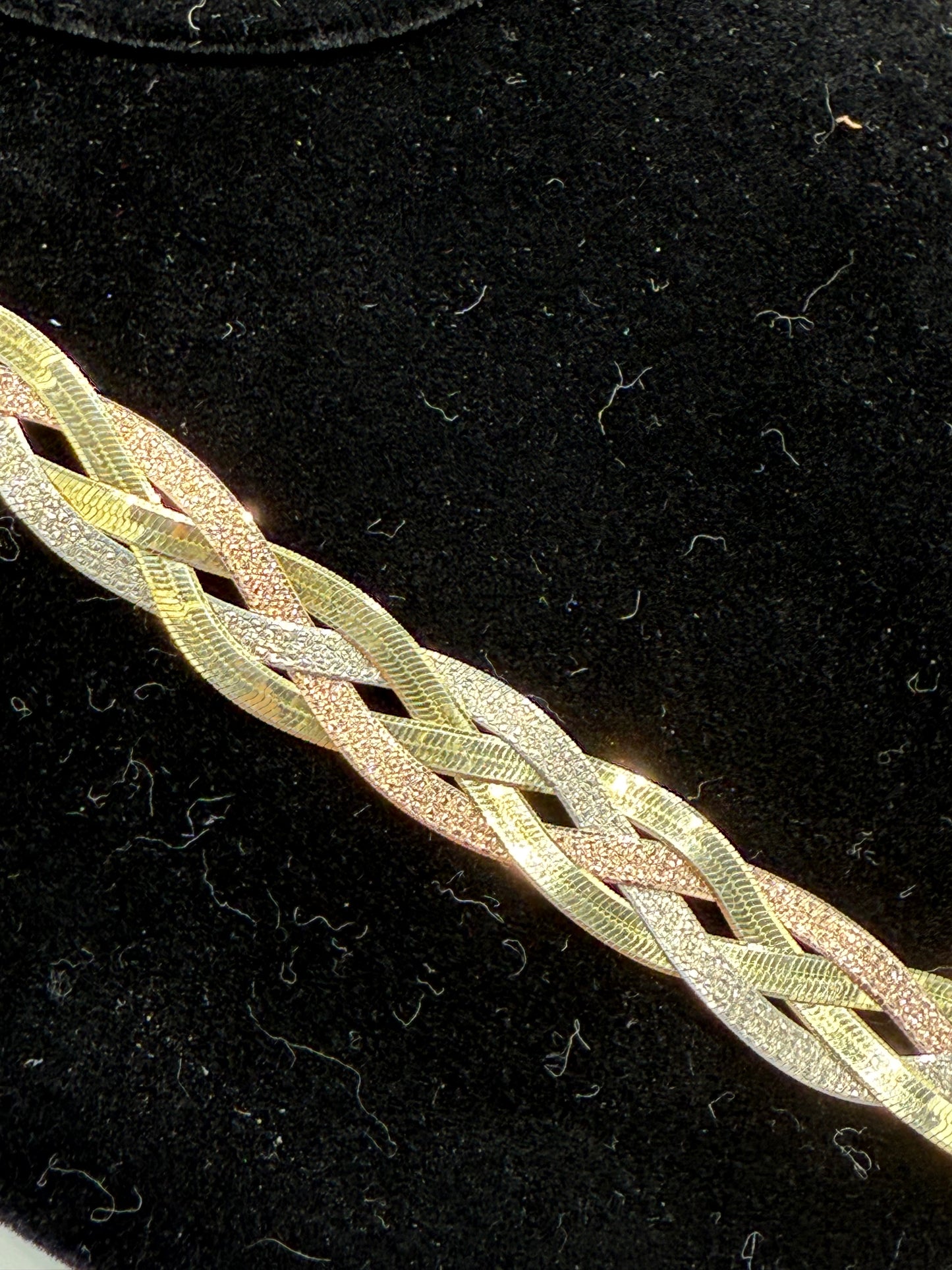 Vintage Solid Tri Color Sterling Silver Necklace 925 Italy Milor | 18.5” Handwoven Rose, Yellow & White Braided | 25.6g