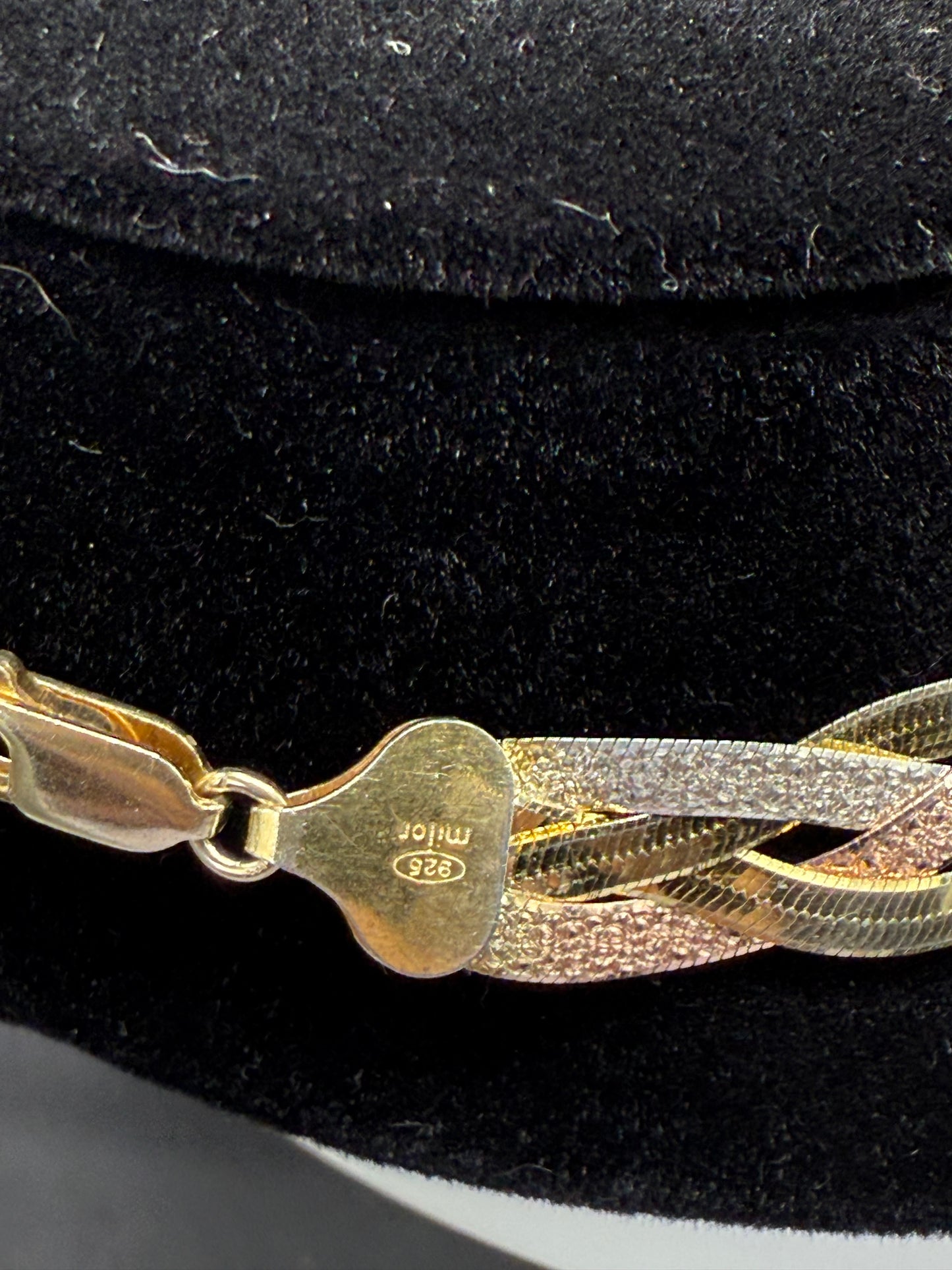 Vintage Solid Tri Color Sterling Silver Necklace 925 Italy Milor | 18.5” Handwoven Rose, Yellow & White Braided | 25.6g