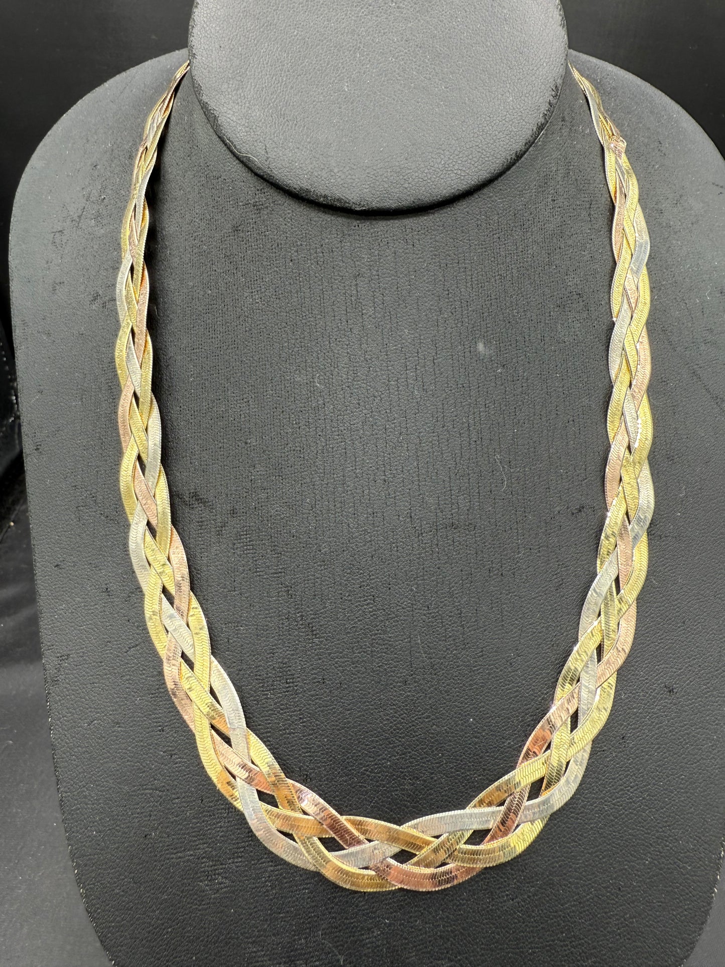 Vintage Solid Tri Color Sterling Silver Necklace 925 Italy Milor | 18.5” Handwoven Rose, Yellow & White Braided | 25.6g