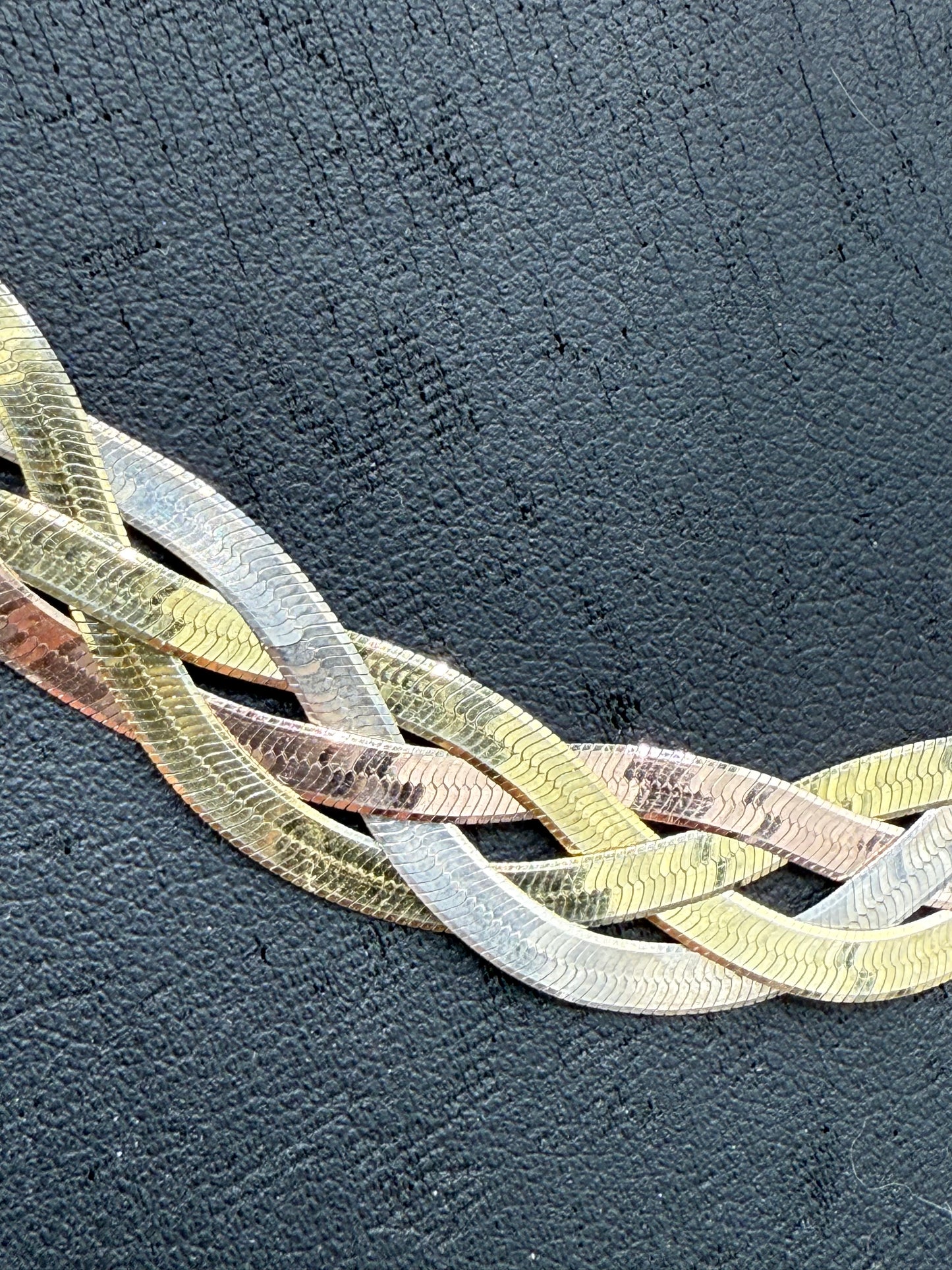 Vintage Solid Tri Color Sterling Silver Necklace 925 Italy Milor | 18.5” Handwoven Rose, Yellow & White Braided | 25.6g