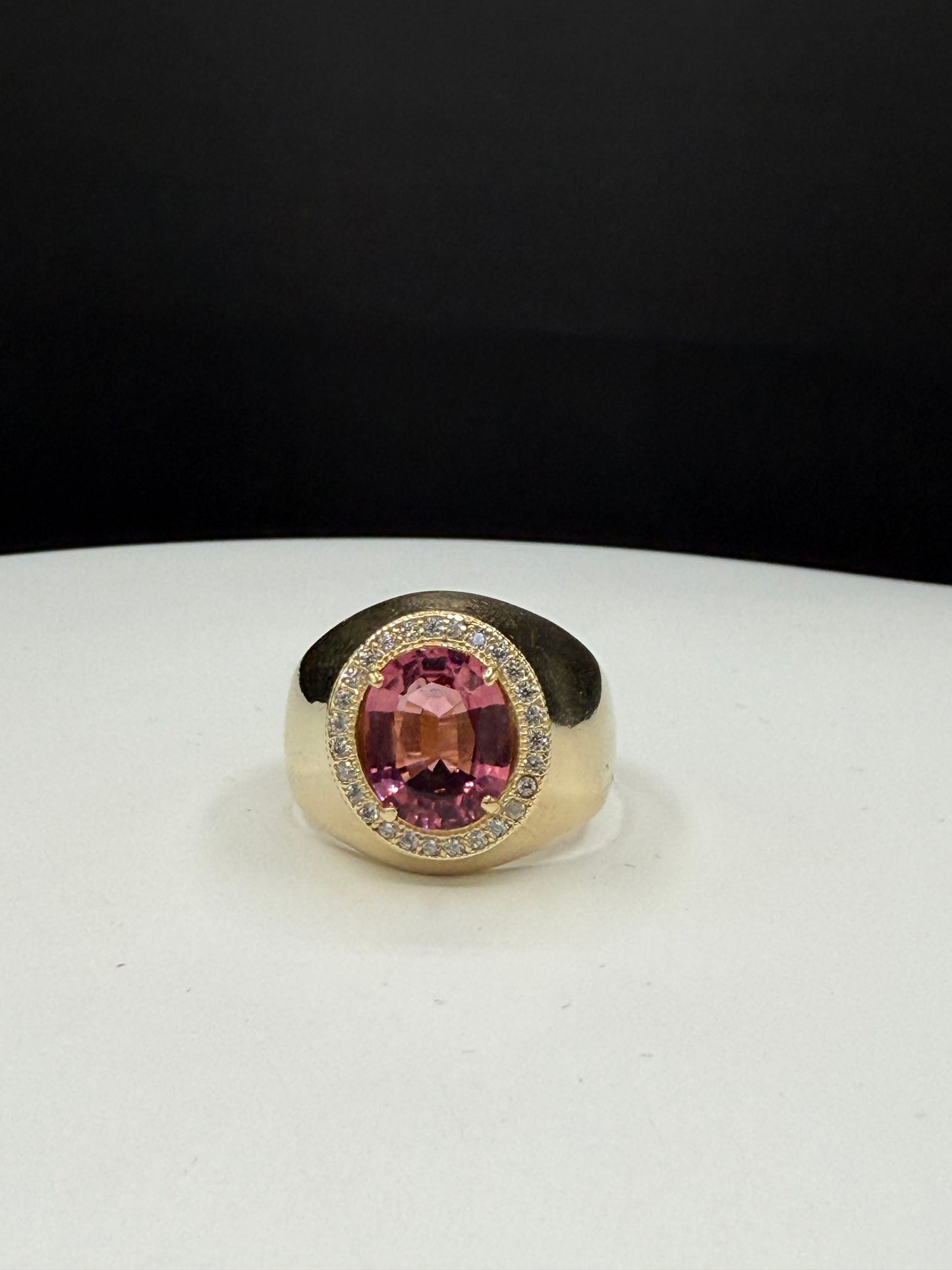 Natural Pink Tourmaline & Diamond Men’s Ring | 14k Yellow Gold (Size 10.25)