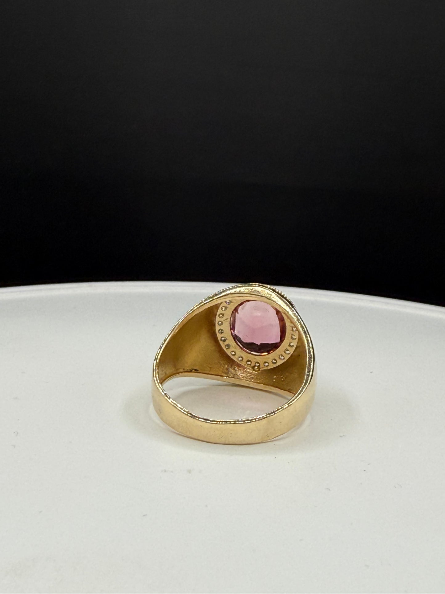 Natural Pink Tourmaline & Diamond Men’s Ring | 14k Yellow Gold (Size 10.25)