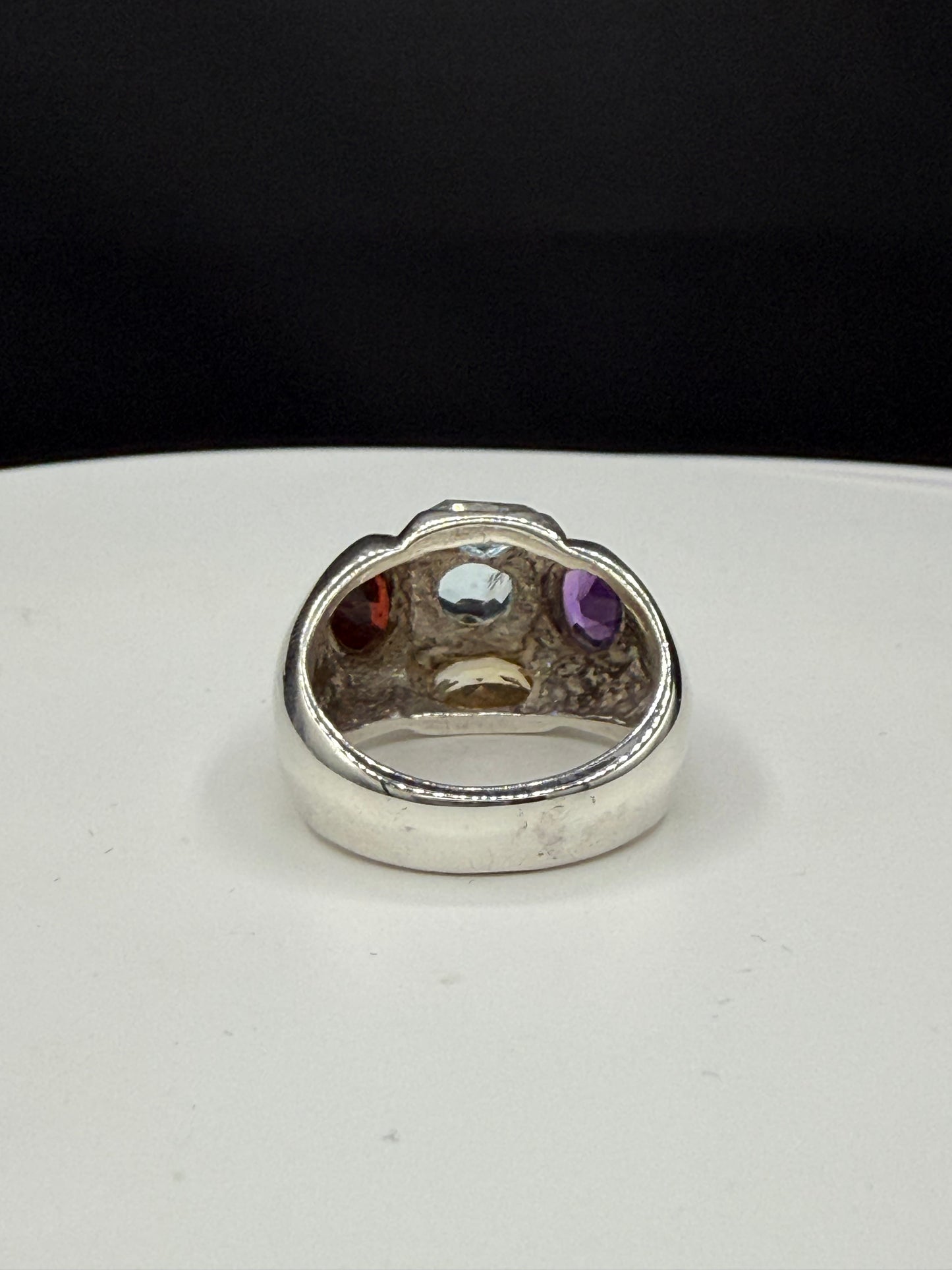 Vintage Handmade Blue Topaz Garnet Citrine Amethyst Ring | 925 Sterling Silver | Size 9.75