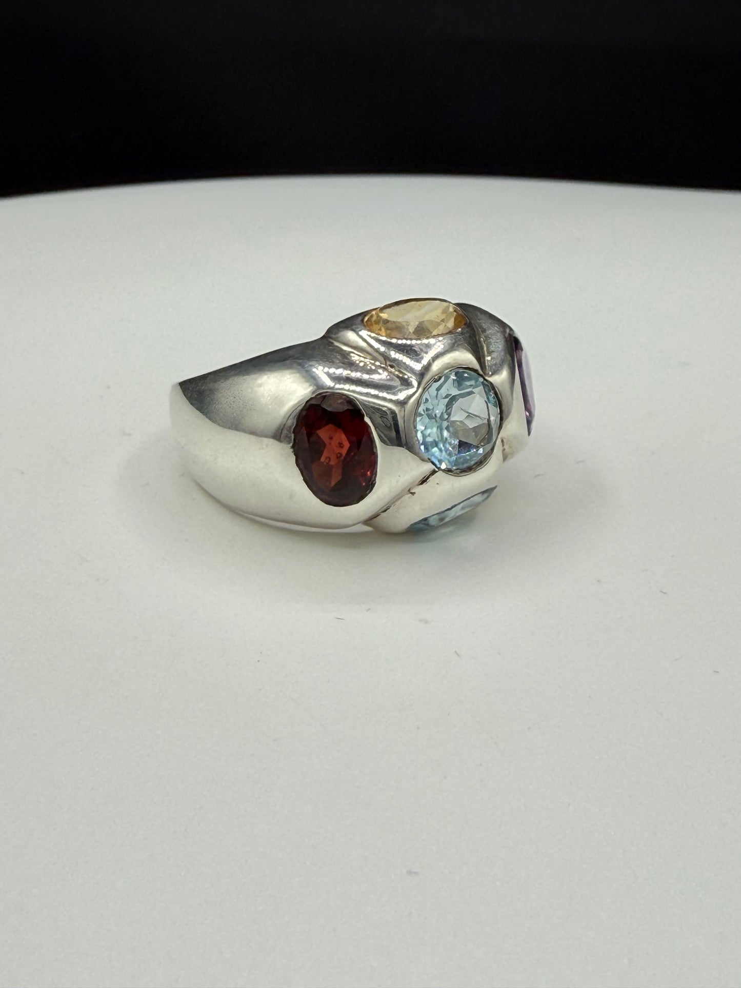 Vintage Handmade Blue Topaz Garnet Citrine Amethyst Ring | 925 Sterling Silver | Size 9.75