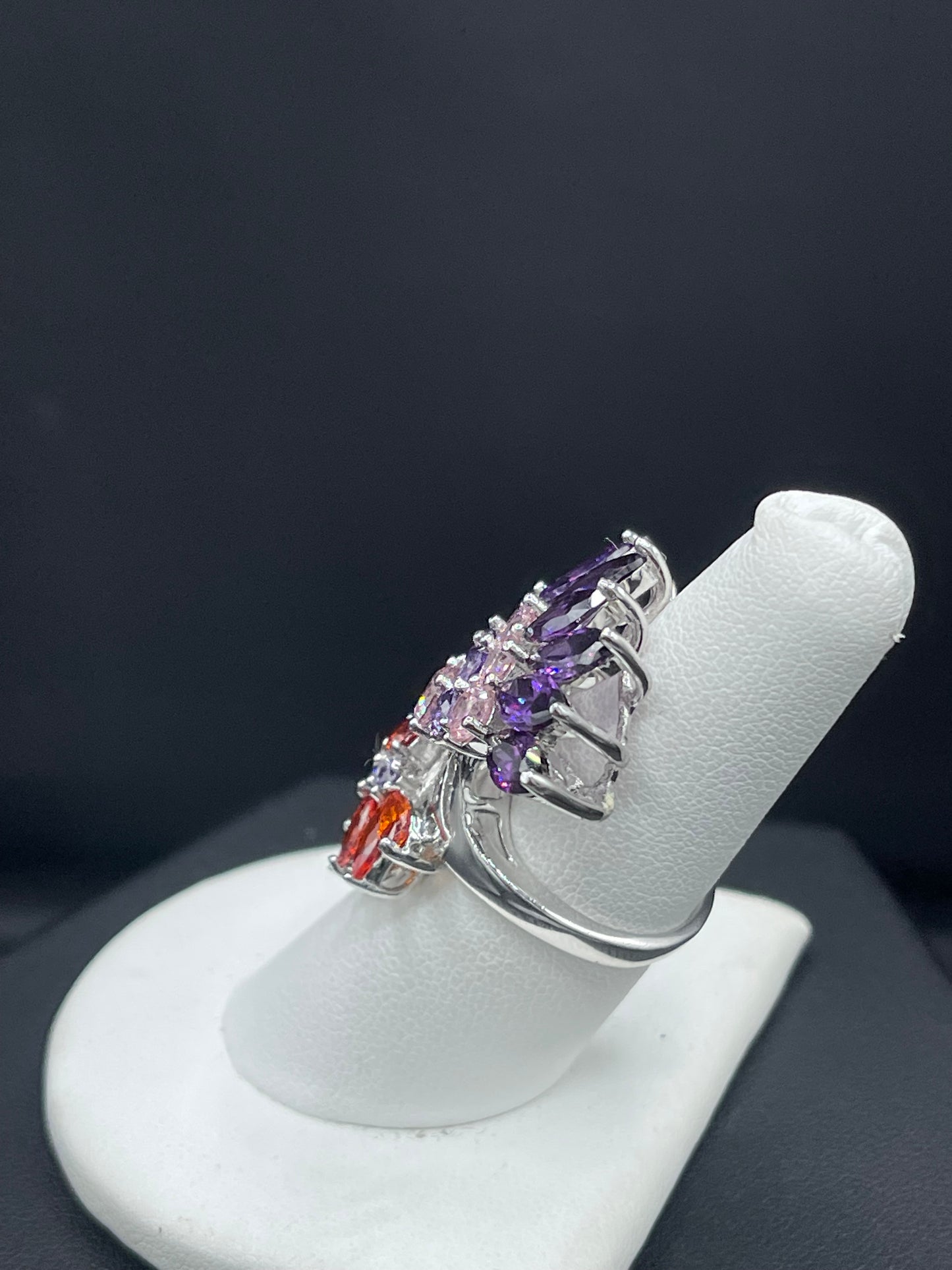 Peacock Feathered Cubic Zirconia Sterling Silver Glam Ring (Size 7)