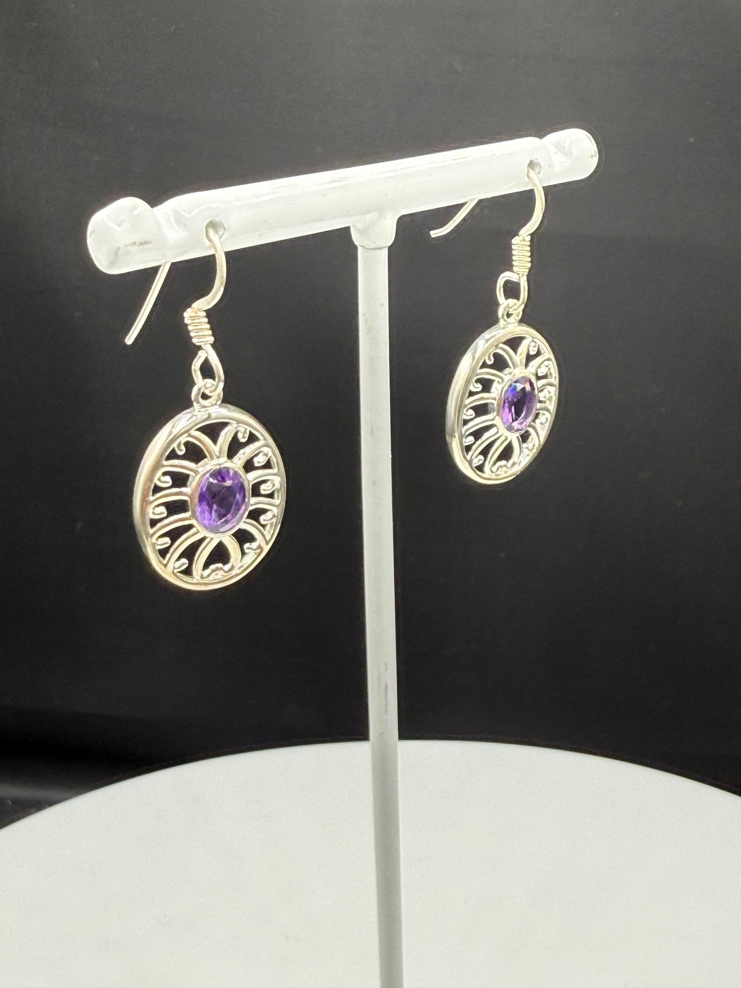 Natural Amethyst Sterling Silver Dangle Earrings | 1.44”