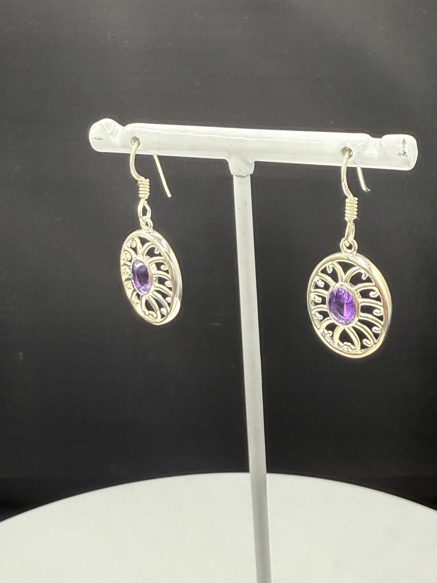 Natural Amethyst Sterling Silver Dangle Earrings | 1.44”