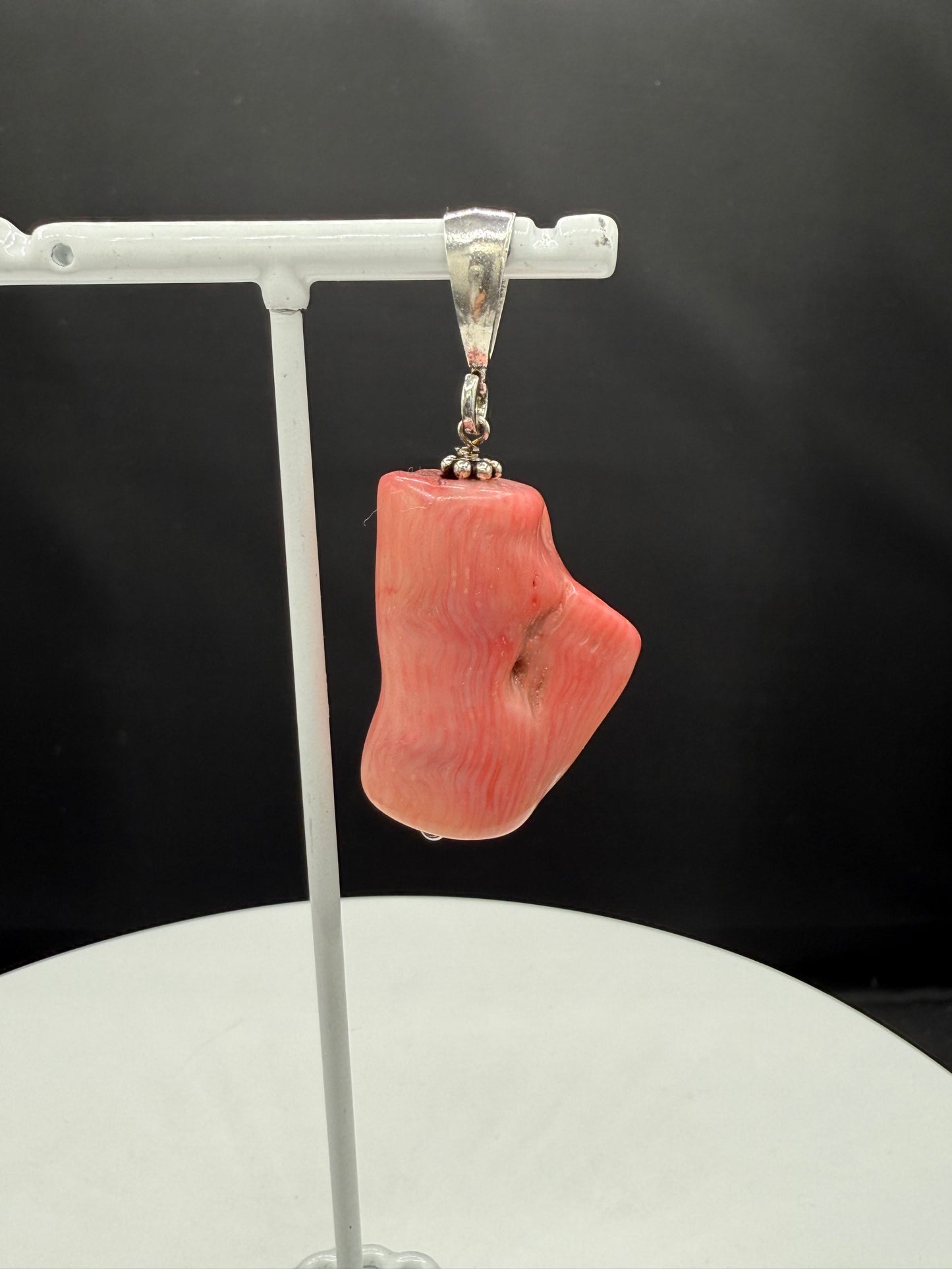 Natural Coral Sterling Silver Dangle Pendant - 2.44 Inches