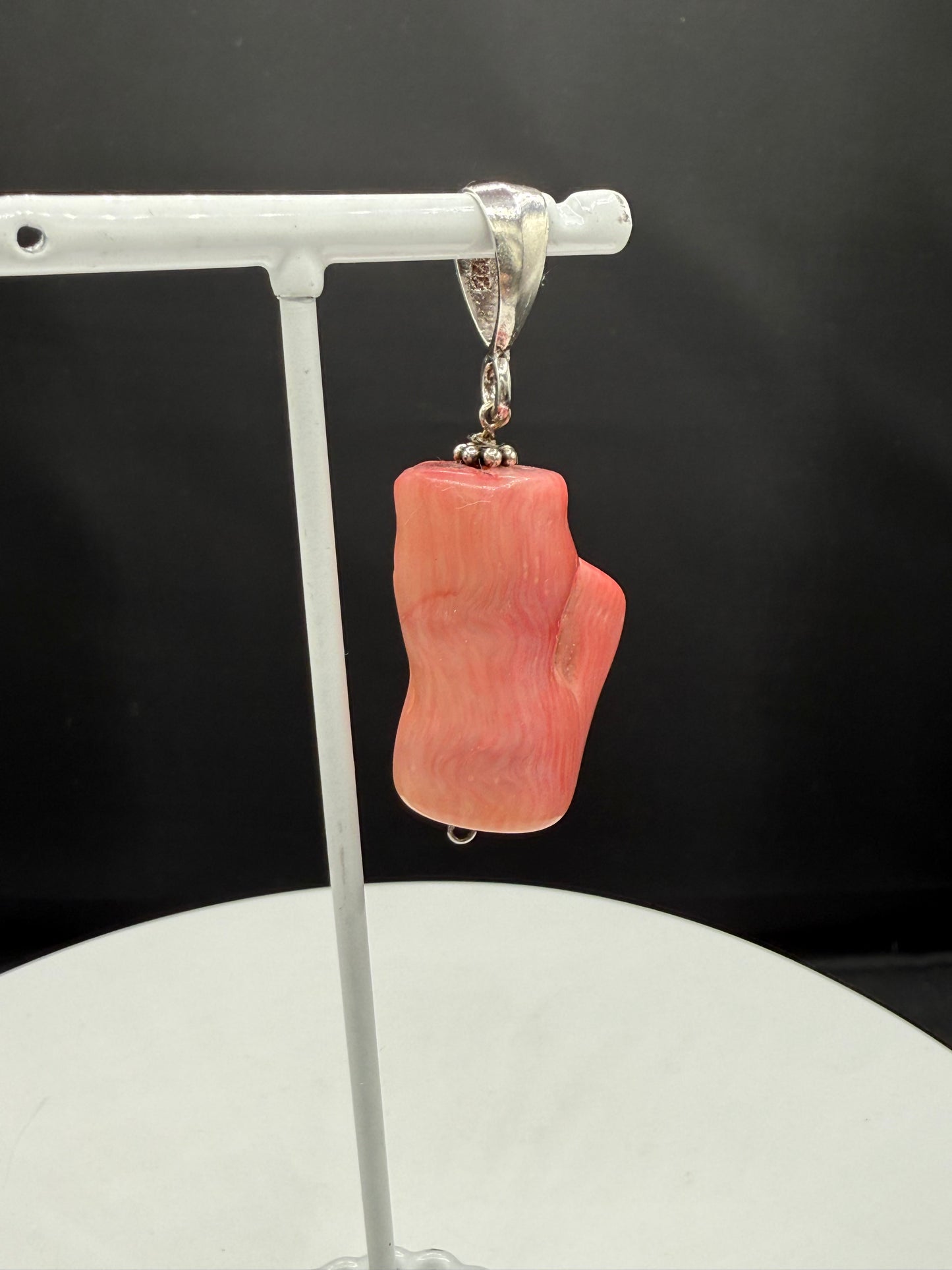 Natural Coral Sterling Silver Dangle Pendant - 2.44 Inches