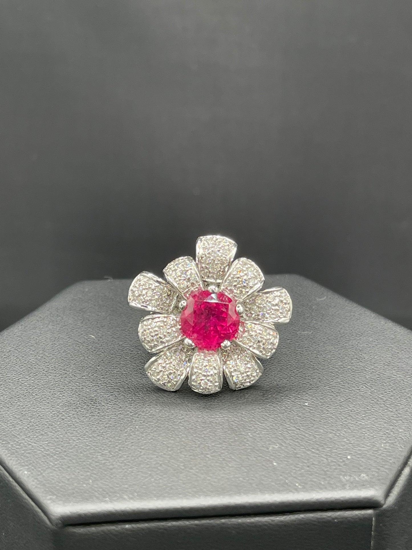 8 Carat Vivid Intense Fuchsia Rubellite Tourmaline And Diamond 14k White Gold Cocktail Ring