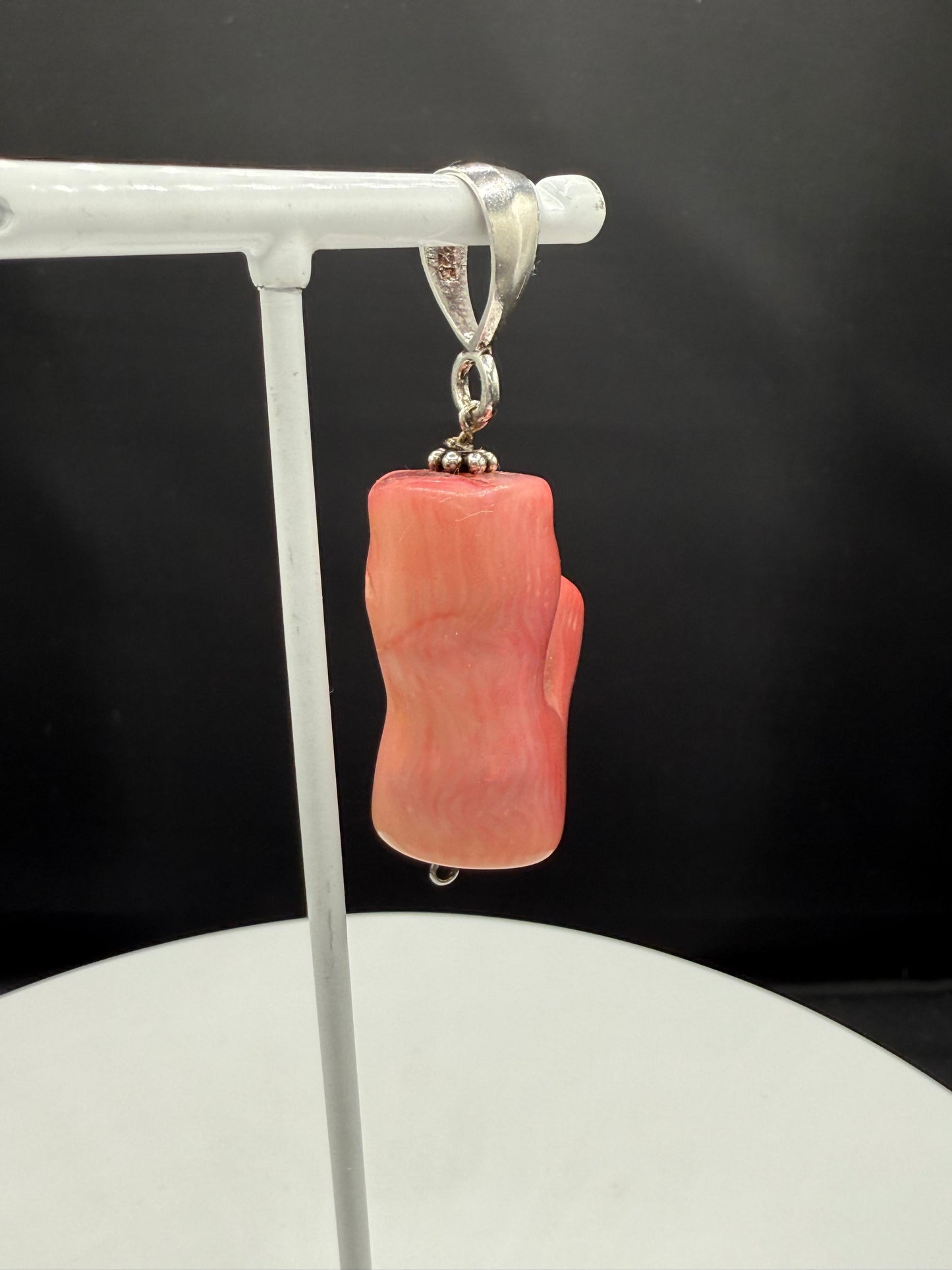 Natural Coral Sterling Silver Dangle Pendant - 2.44 Inches