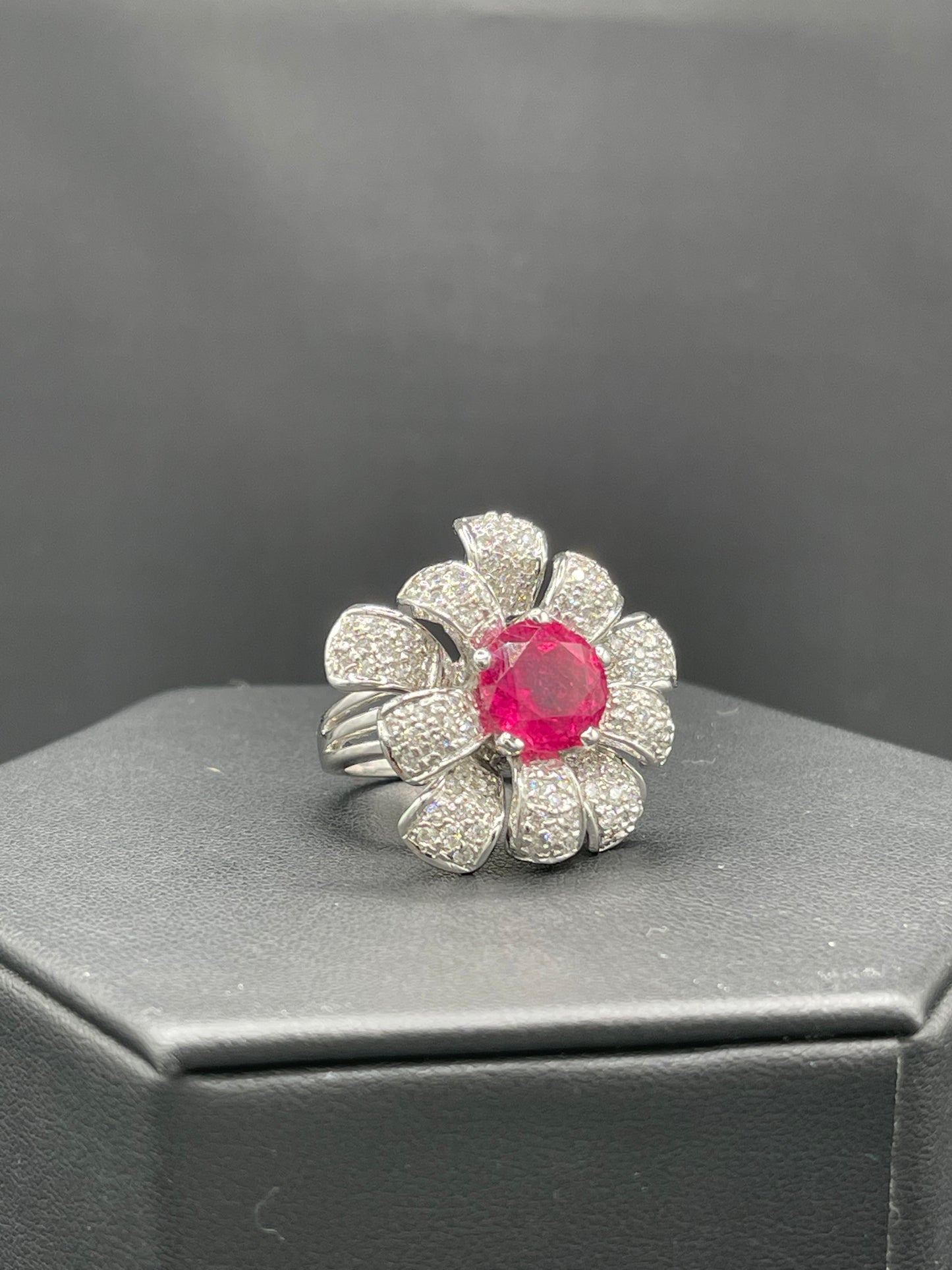 8 Carat Vivid Intense Fuchsia Rubellite Tourmaline And Diamond 14k White Gold Cocktail Ring