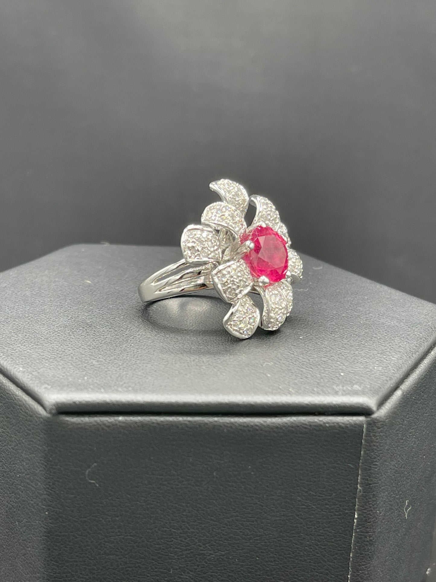 8 Carat Vivid Intense Fuchsia Rubellite Tourmaline And Diamond 14k White Gold Cocktail Ring