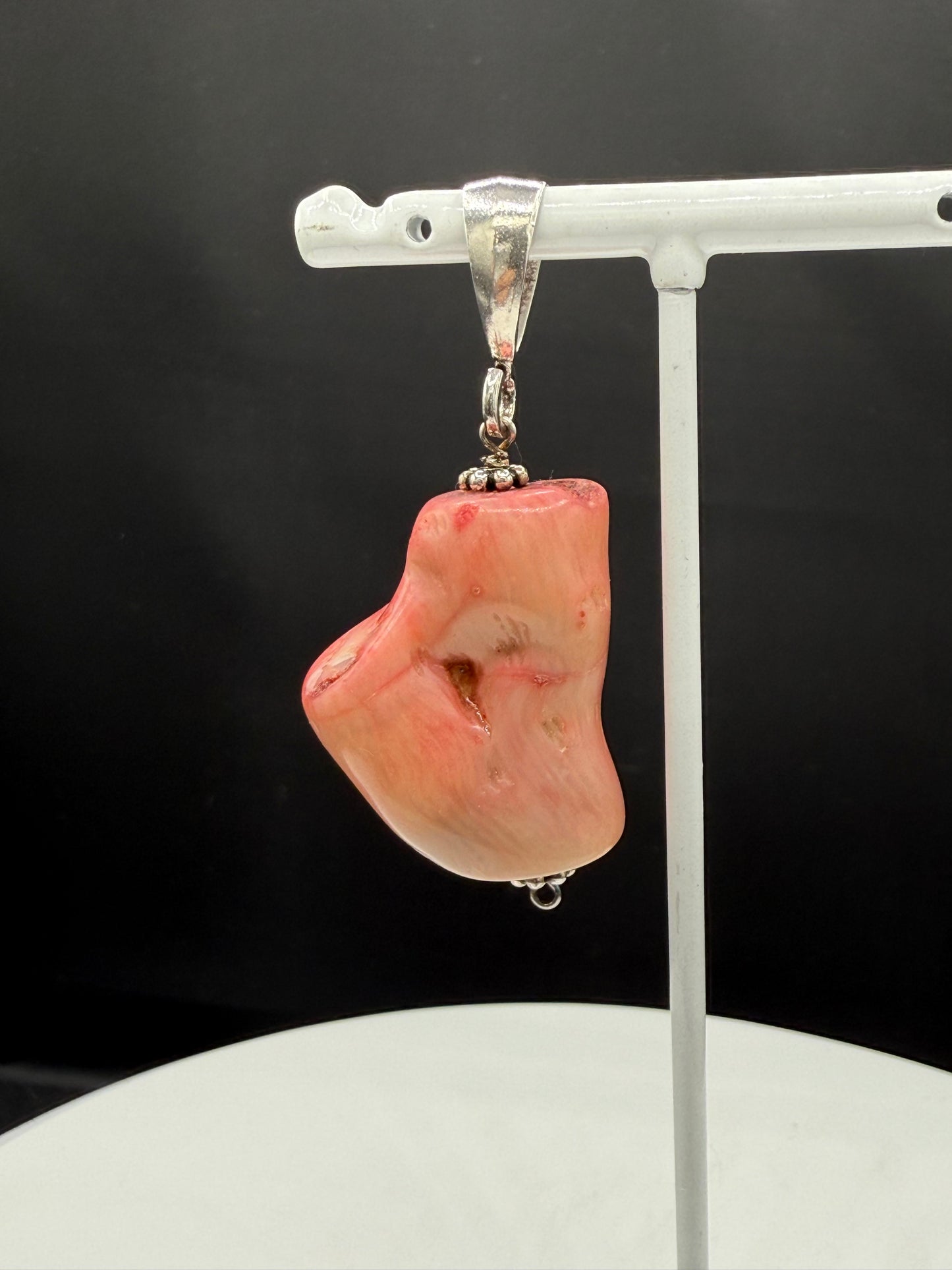 Natural Coral Sterling Silver Dangle Pendant - 2.44 Inches