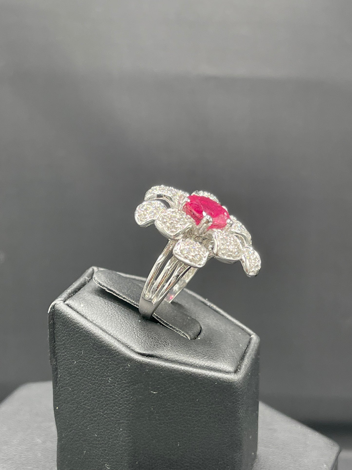 8 Carat Vivid Intense Fuchsia Rubellite Tourmaline And Diamond 14k White Gold Cocktail Ring