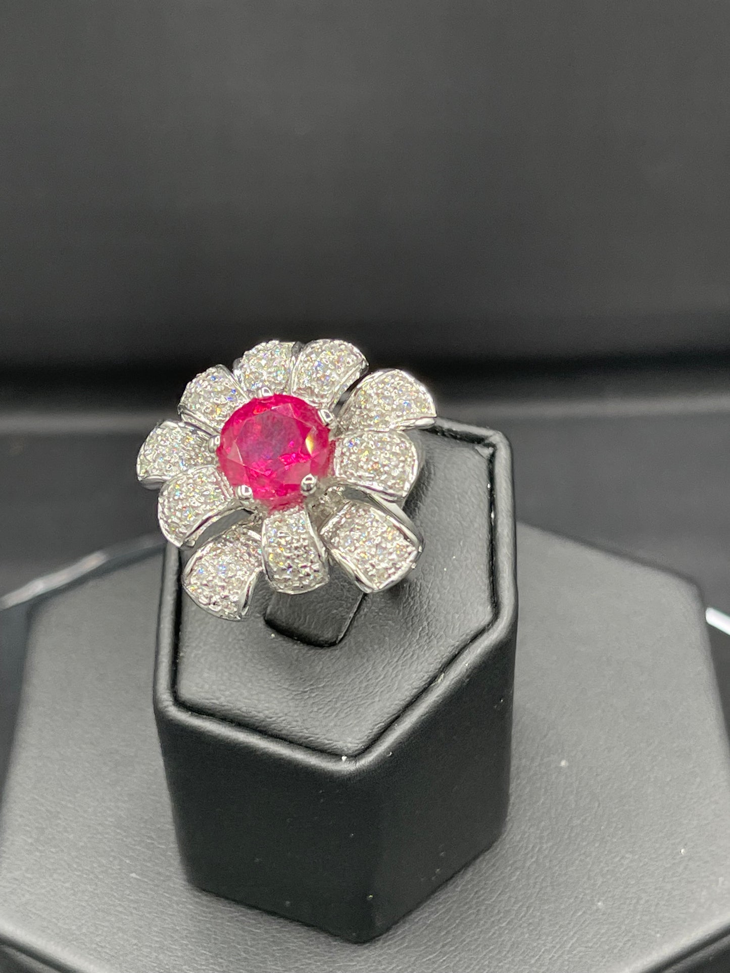 8 Carat Vivid Intense Fuchsia Rubellite Tourmaline And Diamond 14k White Gold Cocktail Ring