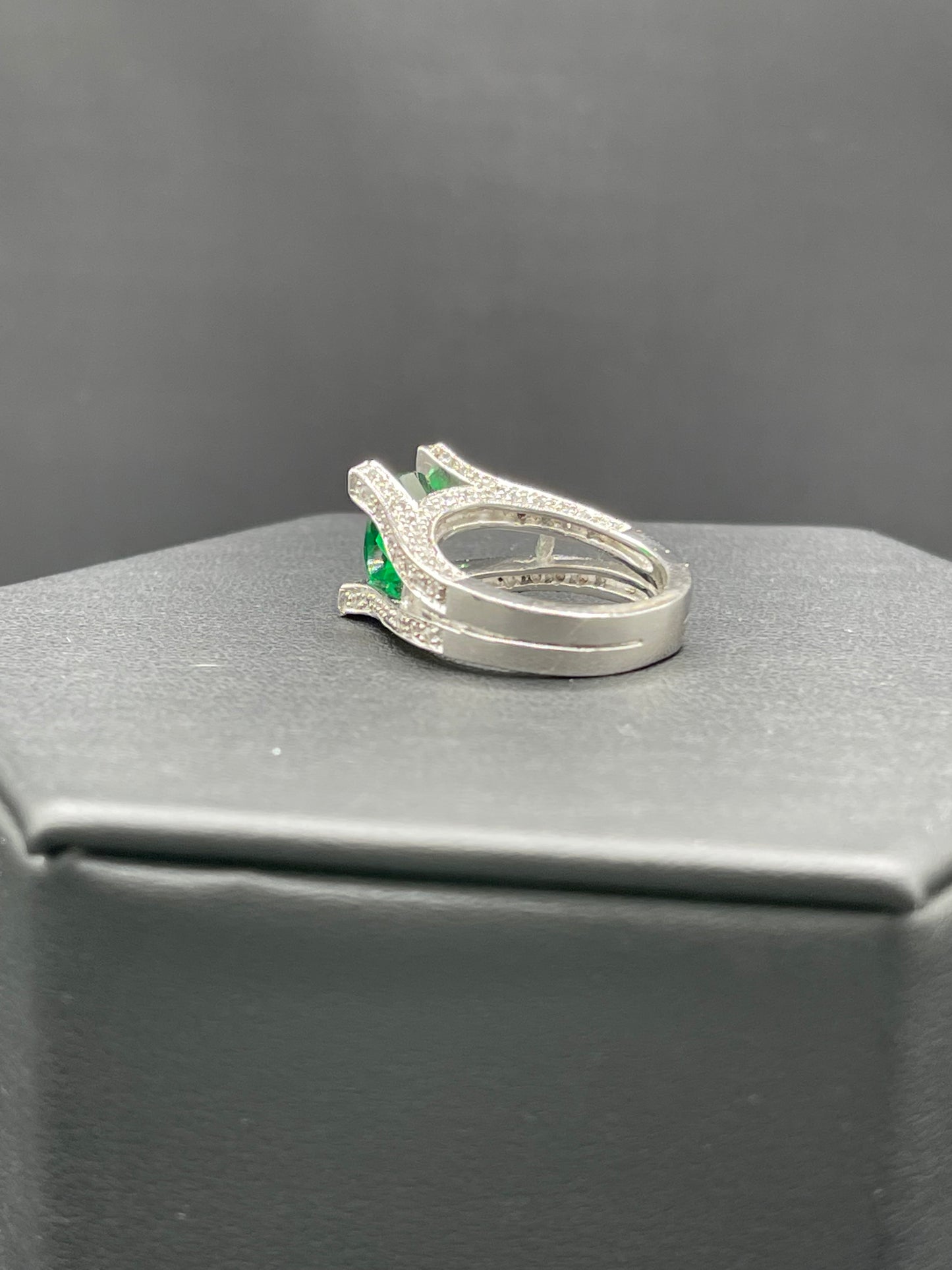 Lab Grown Emerald & Cubic Zirconia Sterling Silver Ring (Size 6.5)