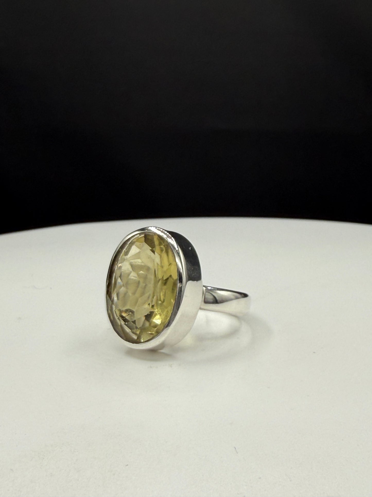 Natural Lemon Citrine Sterling Silver Bezel Set Handmade Ring | Size 7