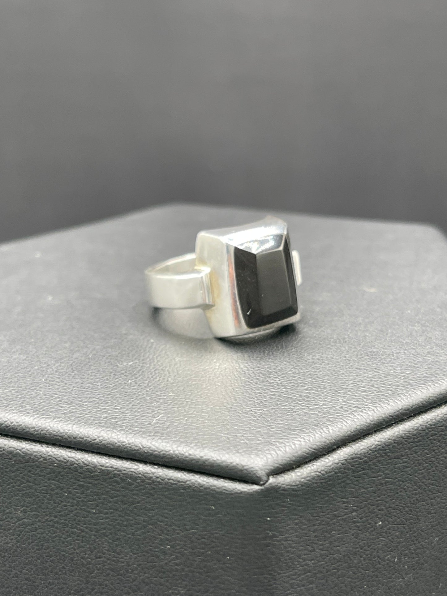 Natural Black Onyx Sterling Silver Ring (Size 8)