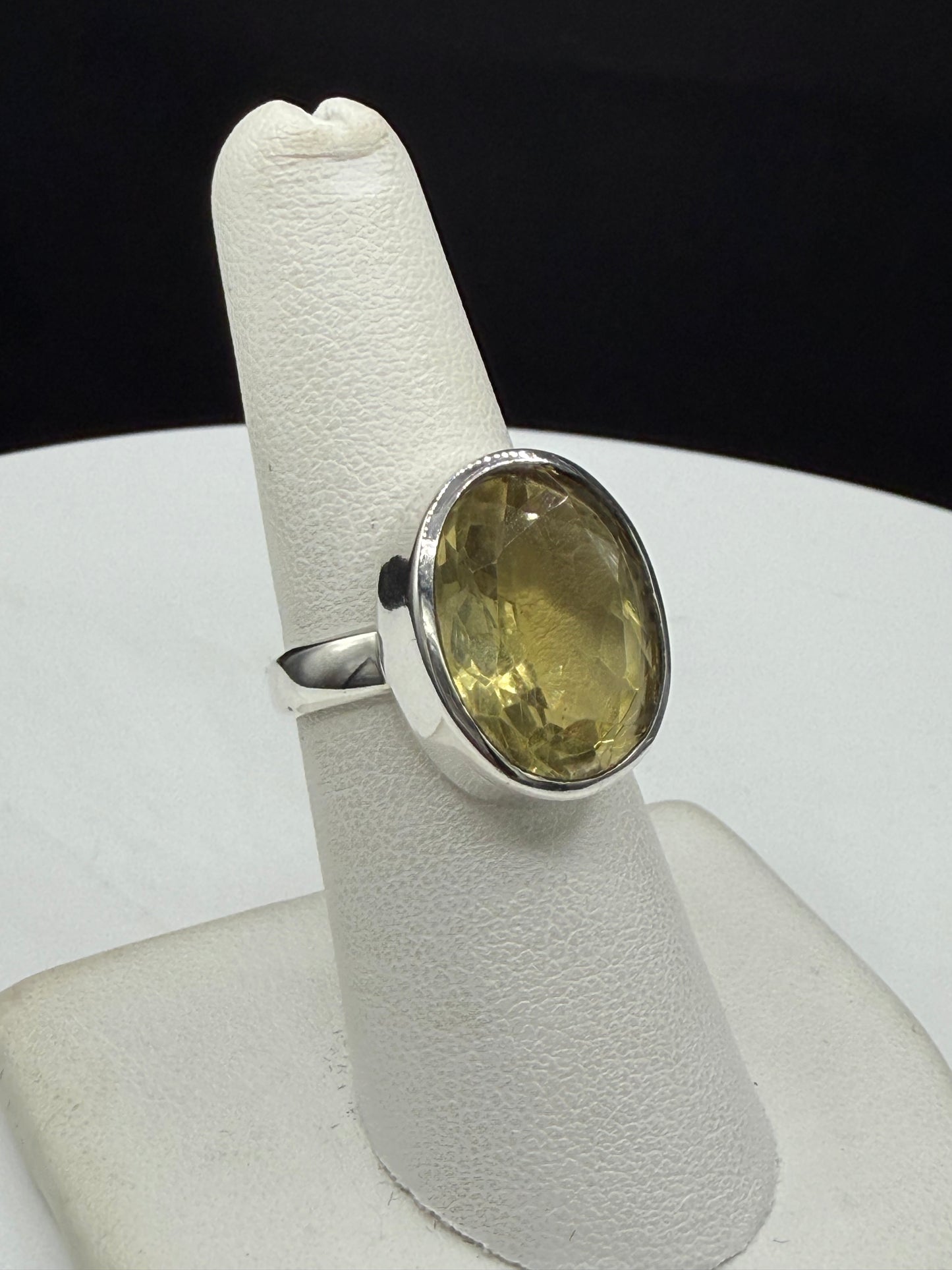 Natural Lemon Citrine Checkerboard Cut Sterling Silver Bezel Set Handmade Ring | Size 7