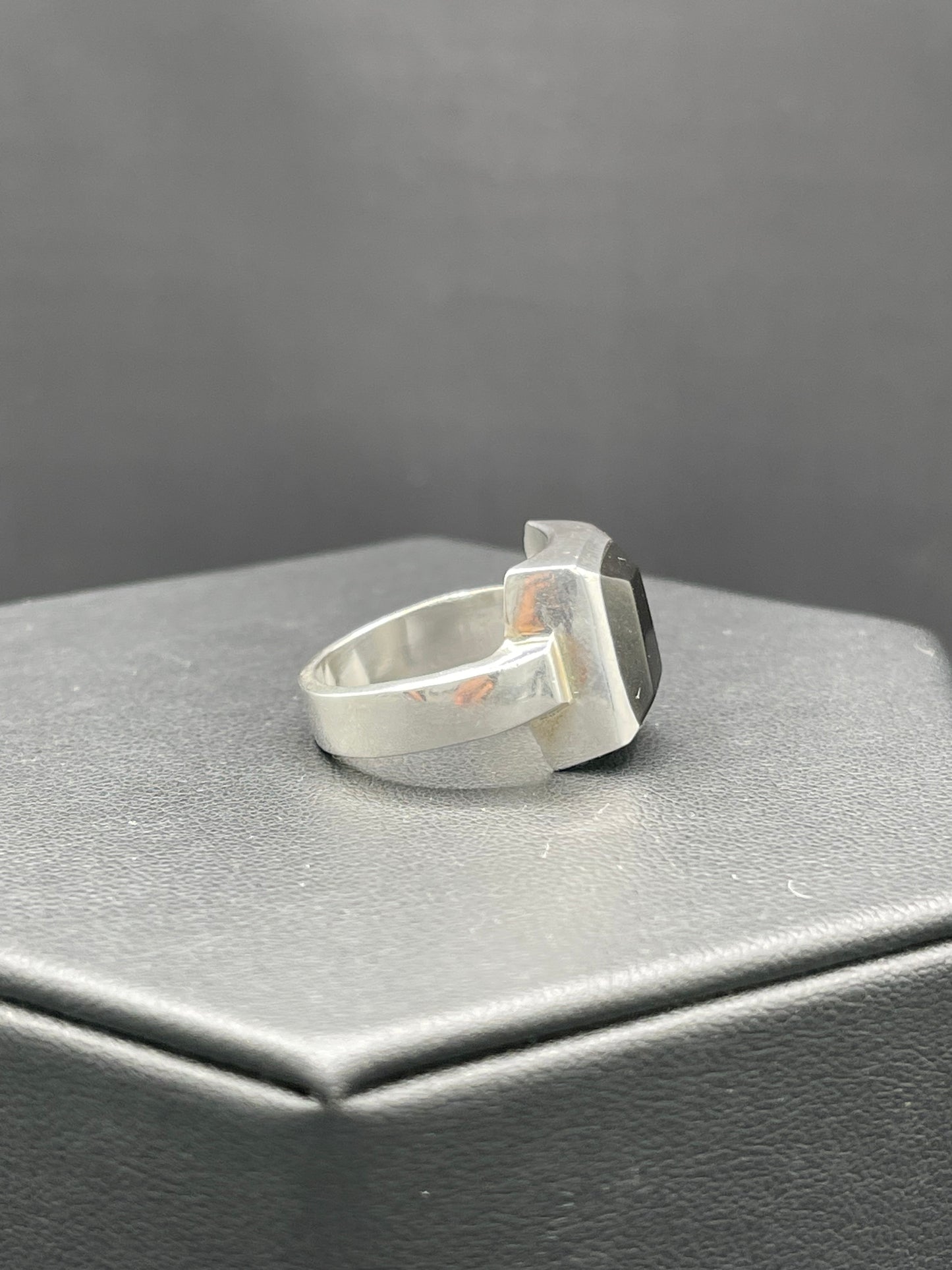 Natural Black Onyx Sterling Silver Ring (Size 8)