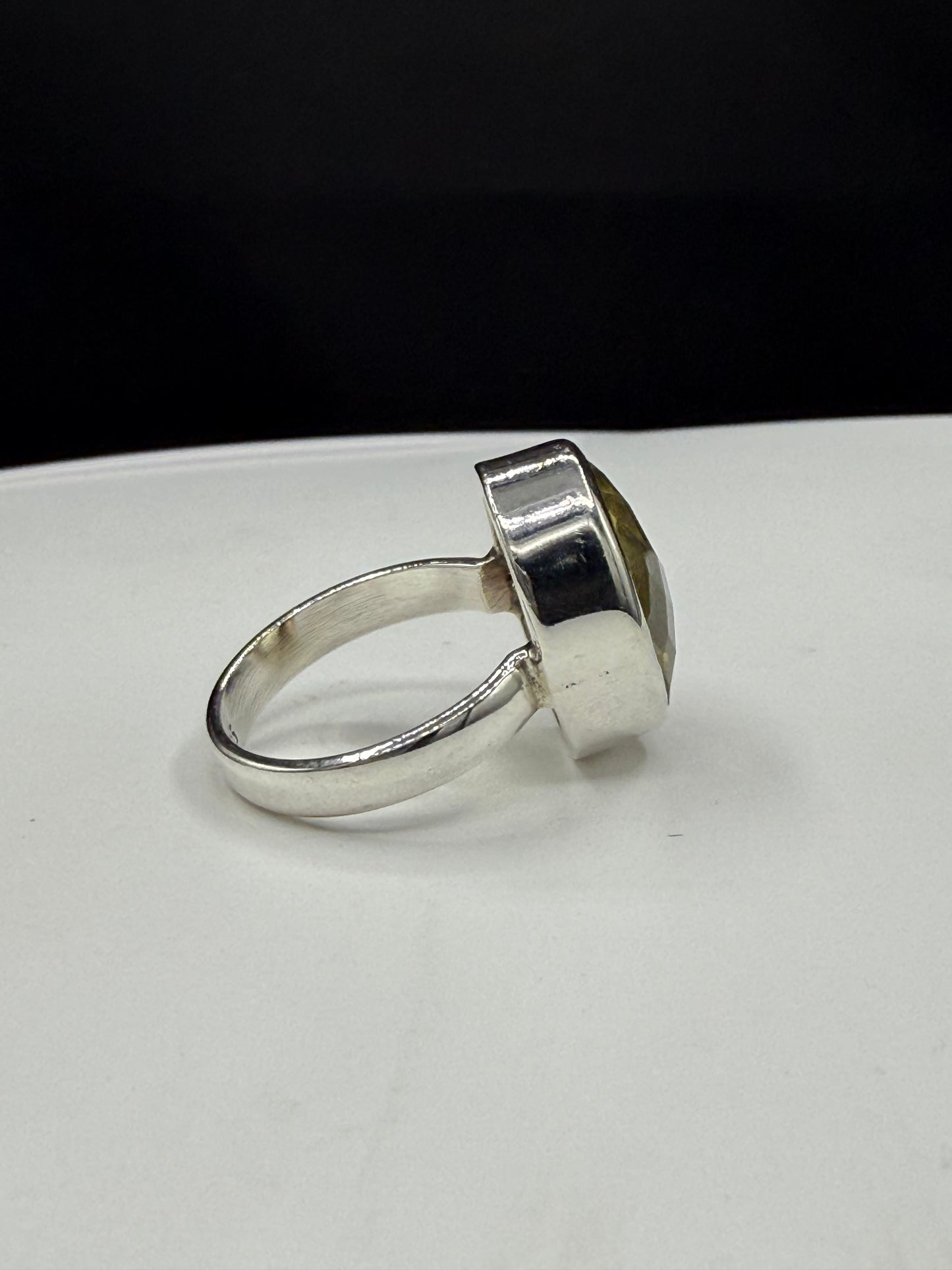 Natural Lemon Citrine Checkerboard Cut Sterling Silver Bezel Set Handmade Ring | Size 7