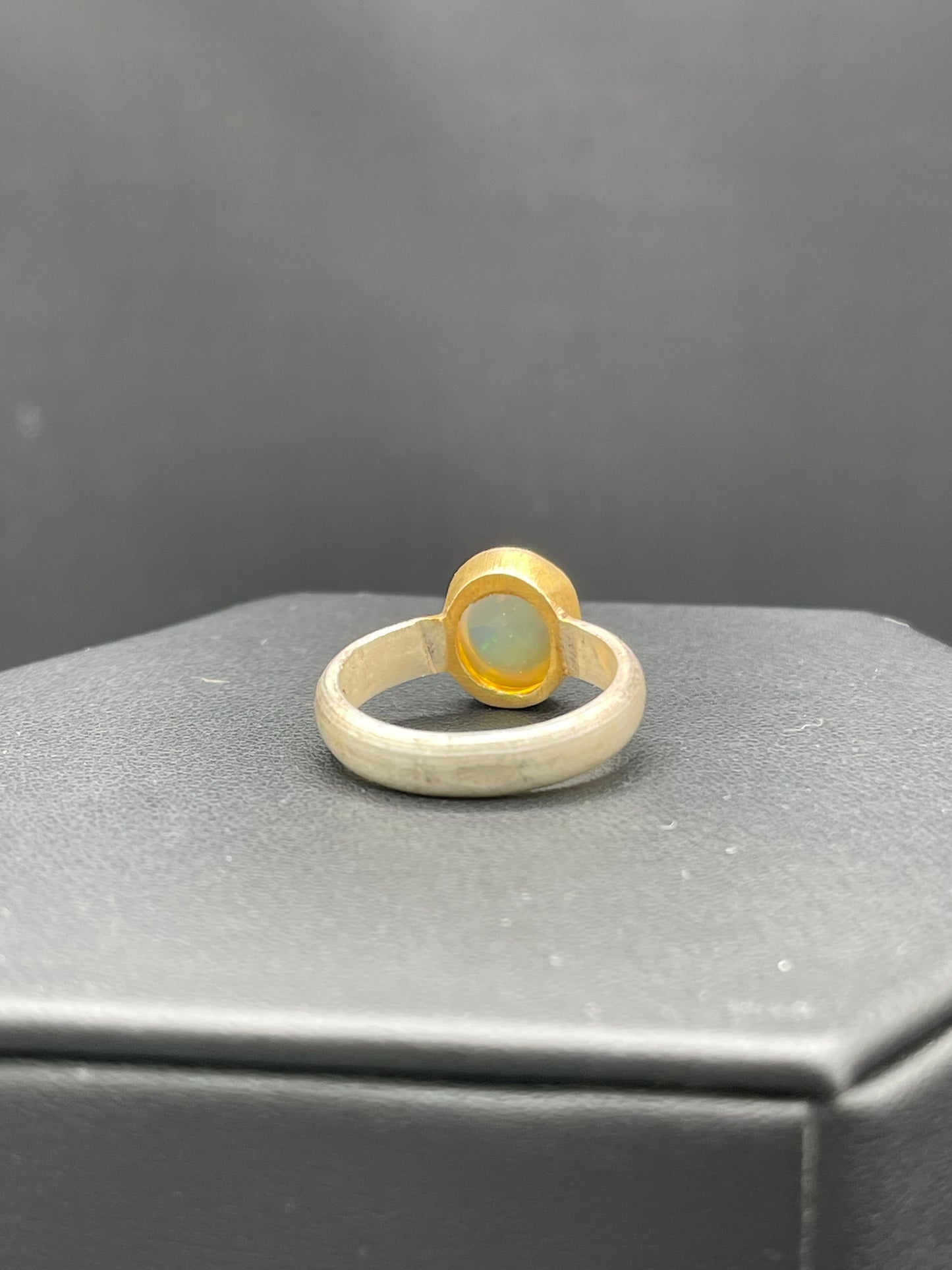 Natural Ethiopian Opal Oval Cut 18k Gold Matte Finish Sterling Silver Ring (Size 8)