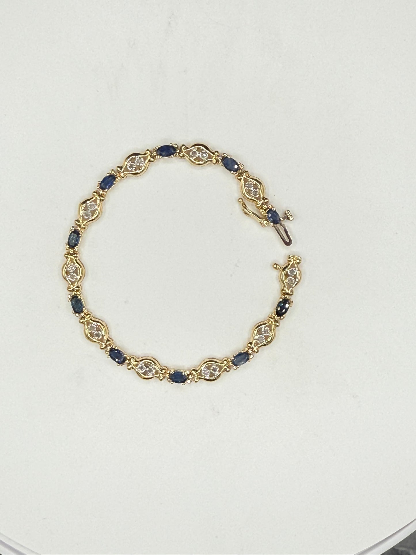Natural Sapphire & Diamond 14k Yellow Gold Tennis Bracelet | 7.25”