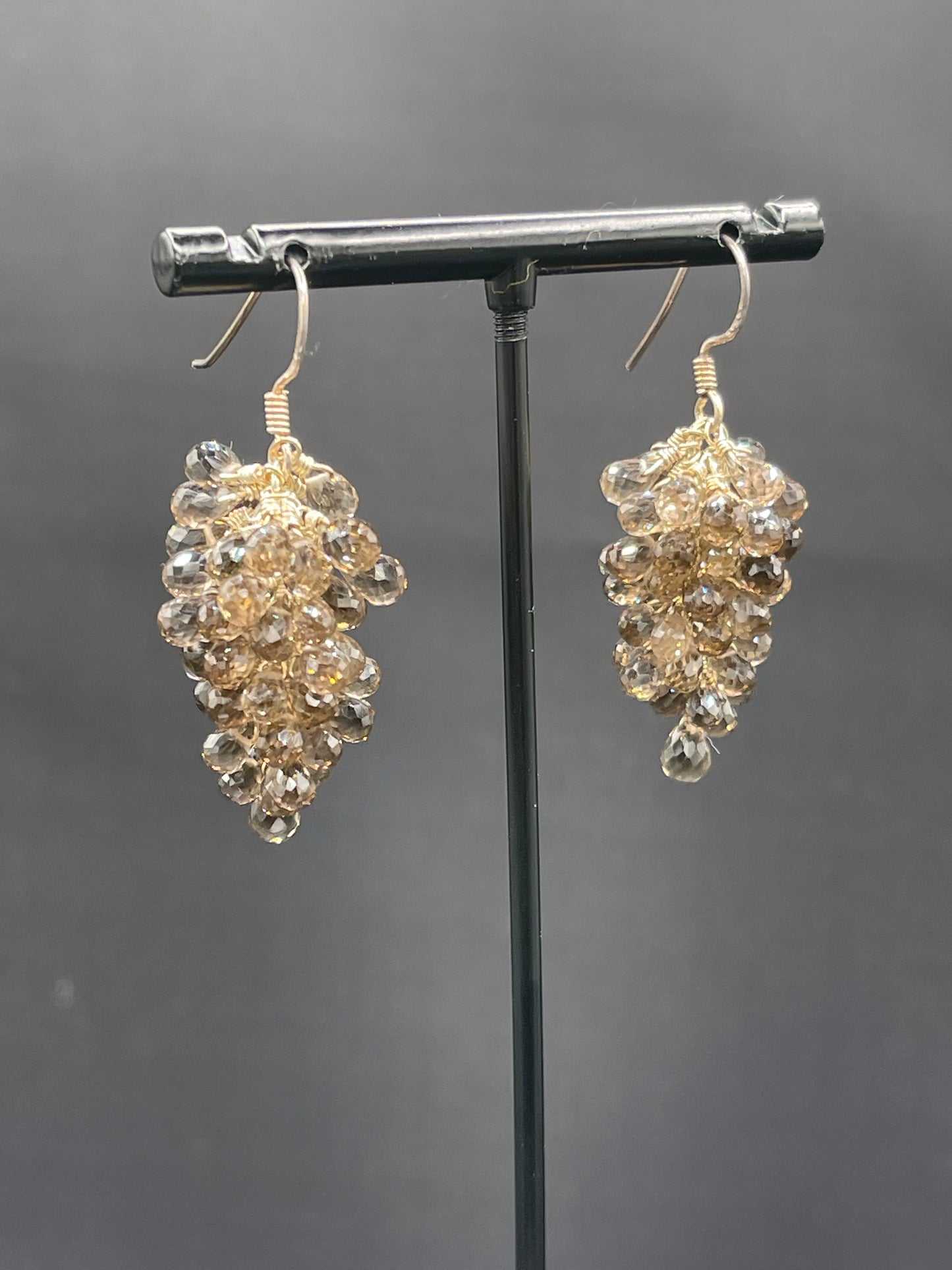 Natural Smokey Quartz Grape Vine Sterling Silver Wire Wrapped Dangle Earrings