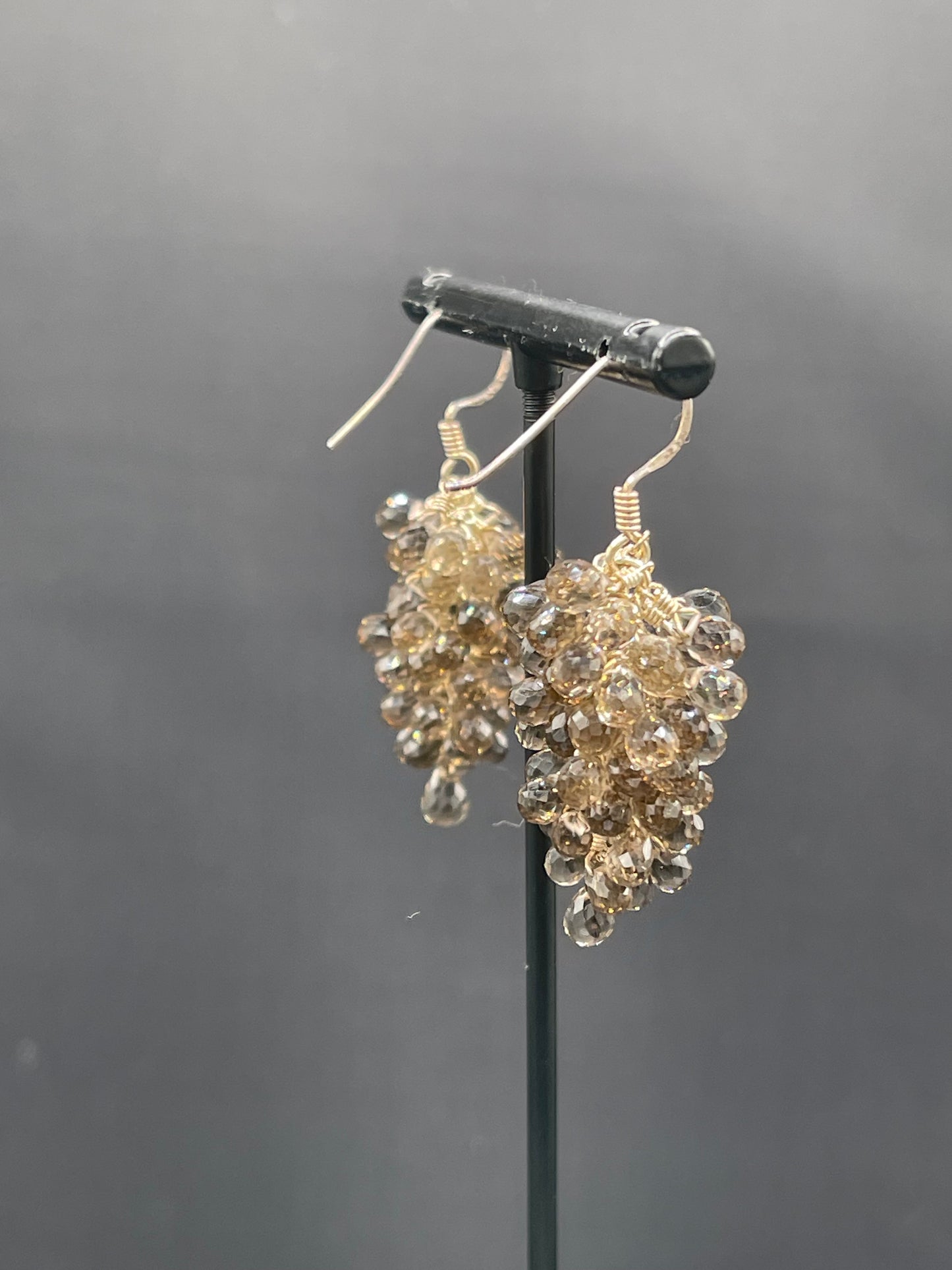 Natural Smokey Quartz Grape Vine Sterling Silver Wire Wrapped Dangle Earrings