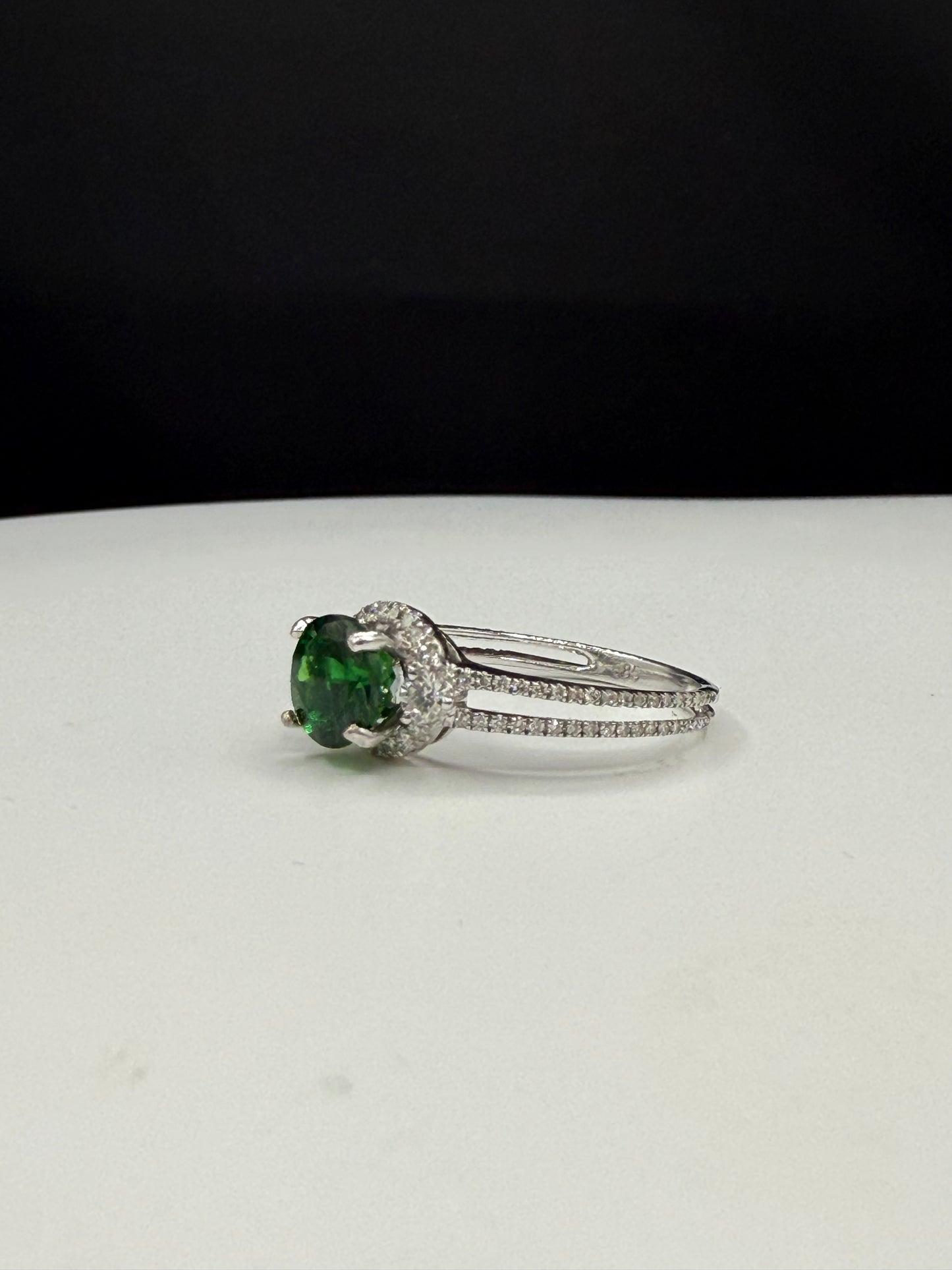 Natural Tsavorite Garnet & Diamond Ring in 14k White Gold, Size 7