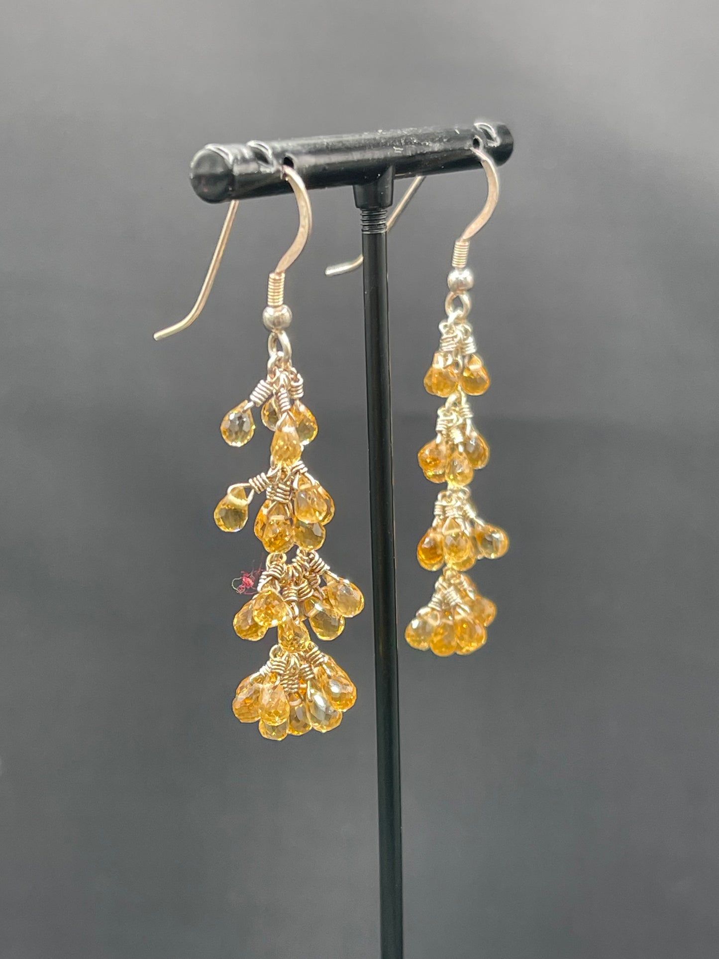 Natural Citrine Briolette Cut Sterling Silver Wire Wrapped Dangle Earrings